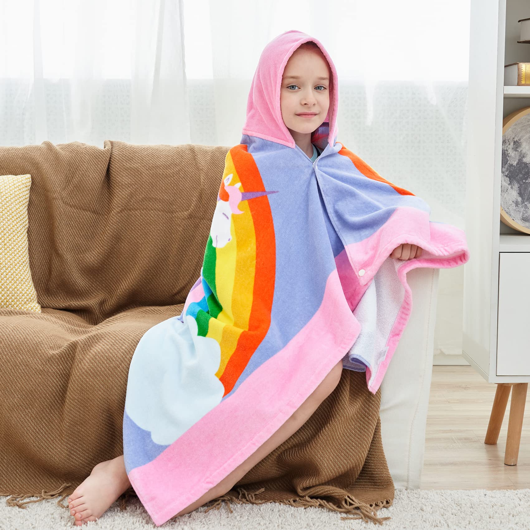 Kinder-Badetuch mit Kapuze, für Mädchen und Jungen, super saugfähig, niedliches Cartoon-Tier, volle Vitalität (Himmel-Einhorn)