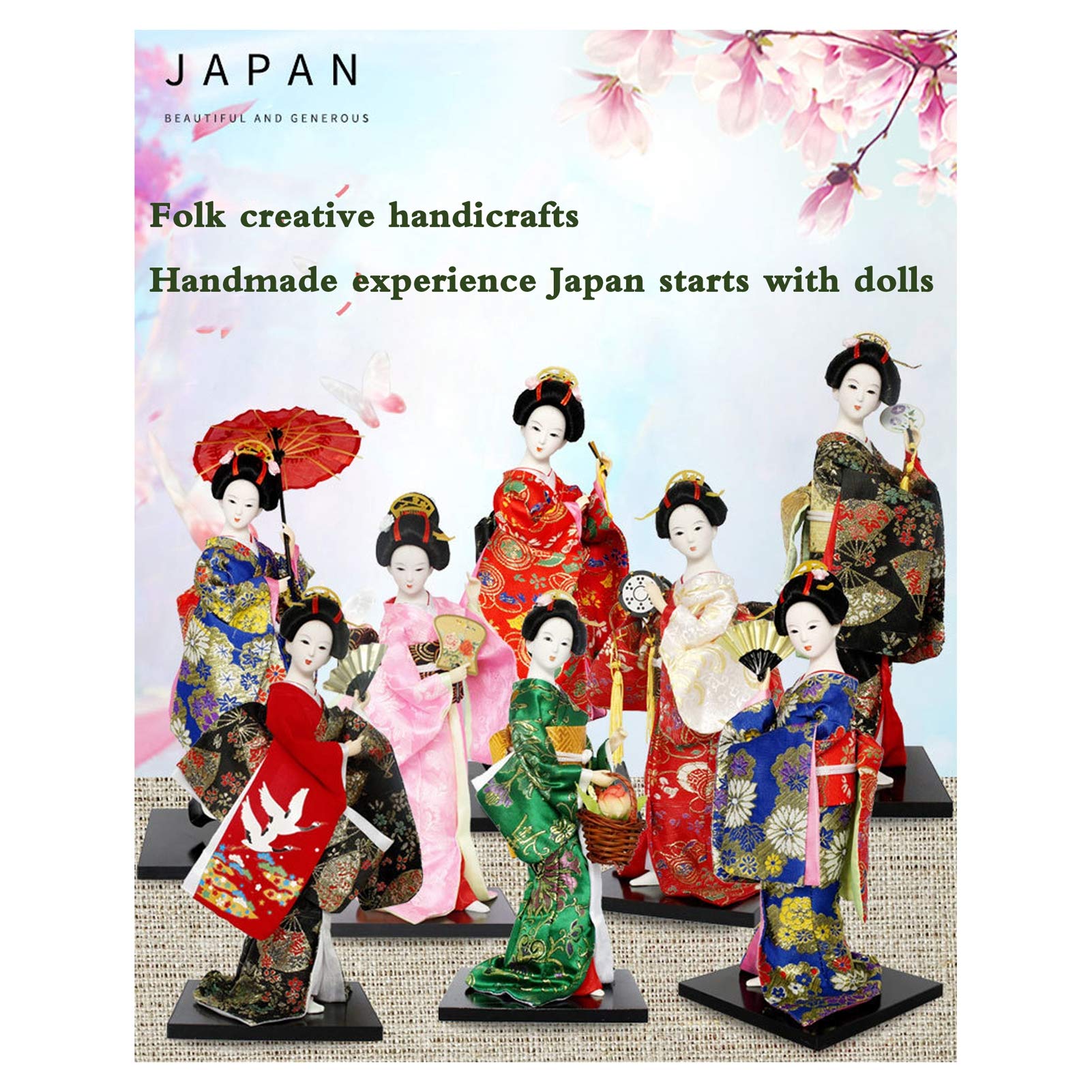 12inch Giapponese Kimono Doll, Bambola Tradizionale Giapponese, Geisha Figurine con Fan Regalo Ornamenti Arte, Artigianato, Collezionismo,#02,2pcs