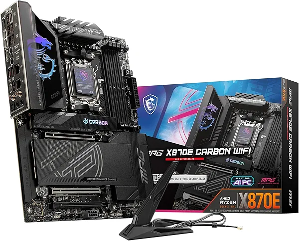 MSI MPG X870E Carbon WiFi Gaming Motherboard (AMD Ryzen 9000/8000/7000 Series Processors, AM5, DDR5, PCIe 5.0, M.2 Gen5, SATA 6Gb/s, USB 40Gbps, HDMI, Wi-Fi 7, Bluetooth 5.4, 5Gbps LAN, ATX) (Renewed)