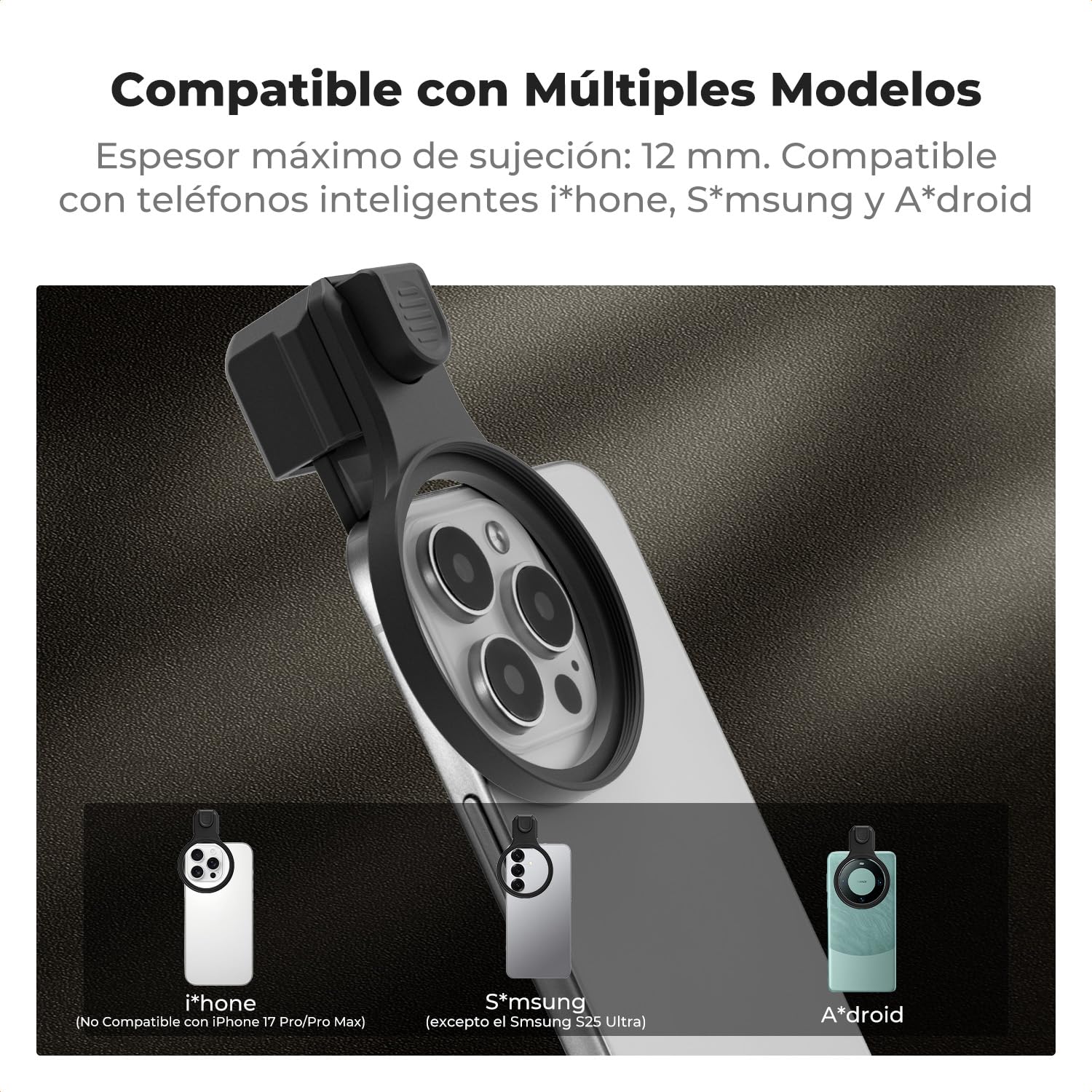 K&F CONCEPT 58mm Kit de Filtros para Teléfono ND2-32, Filtro de Densidad Neutra Multicapa, Compatible con iPhone 17/16/15/14/13/12, 16/15/14/13/12 Pro y Pro MAX, Samsung