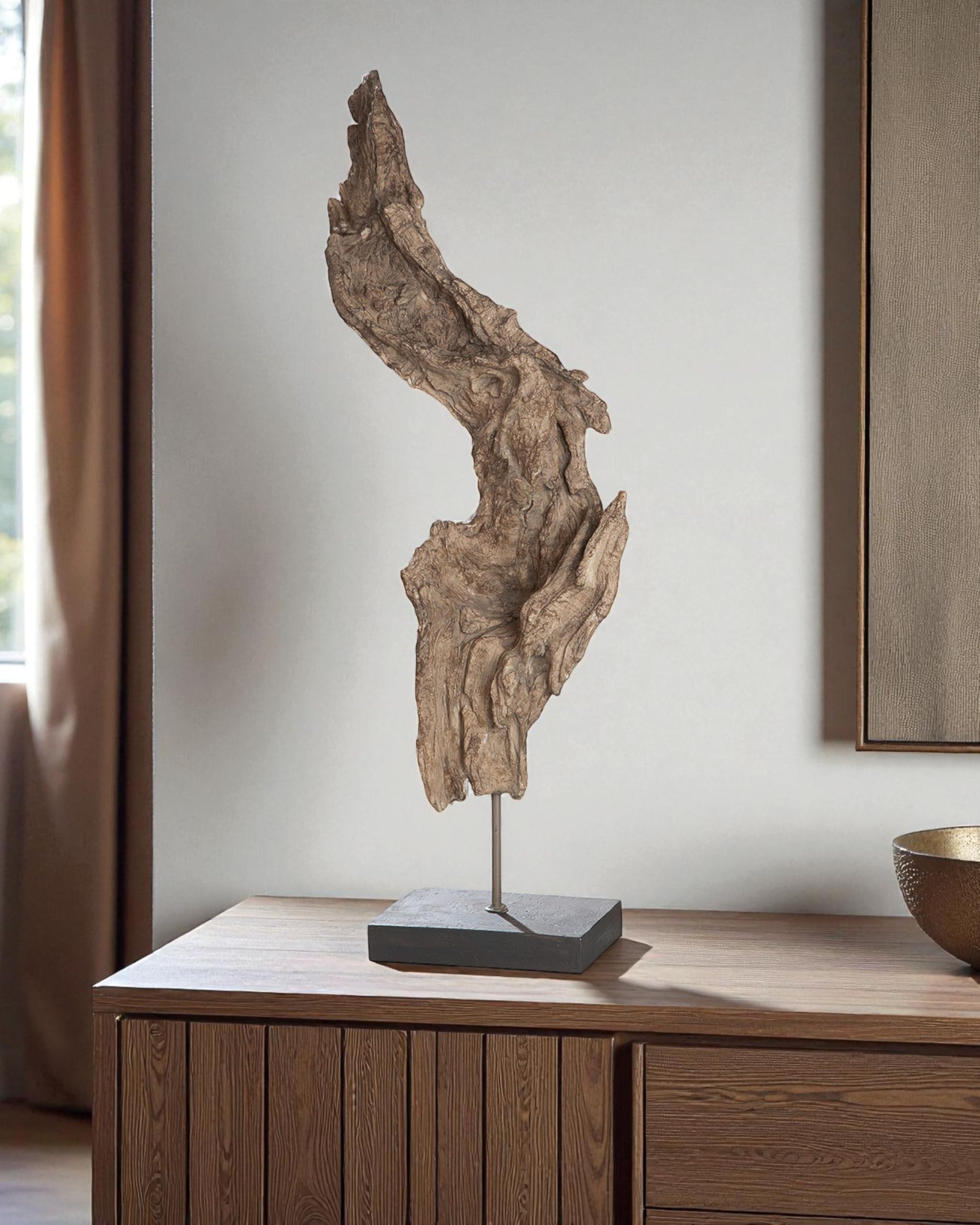 Gilde Scultura radice d'albero marrone naturale su base nera H 69 cm