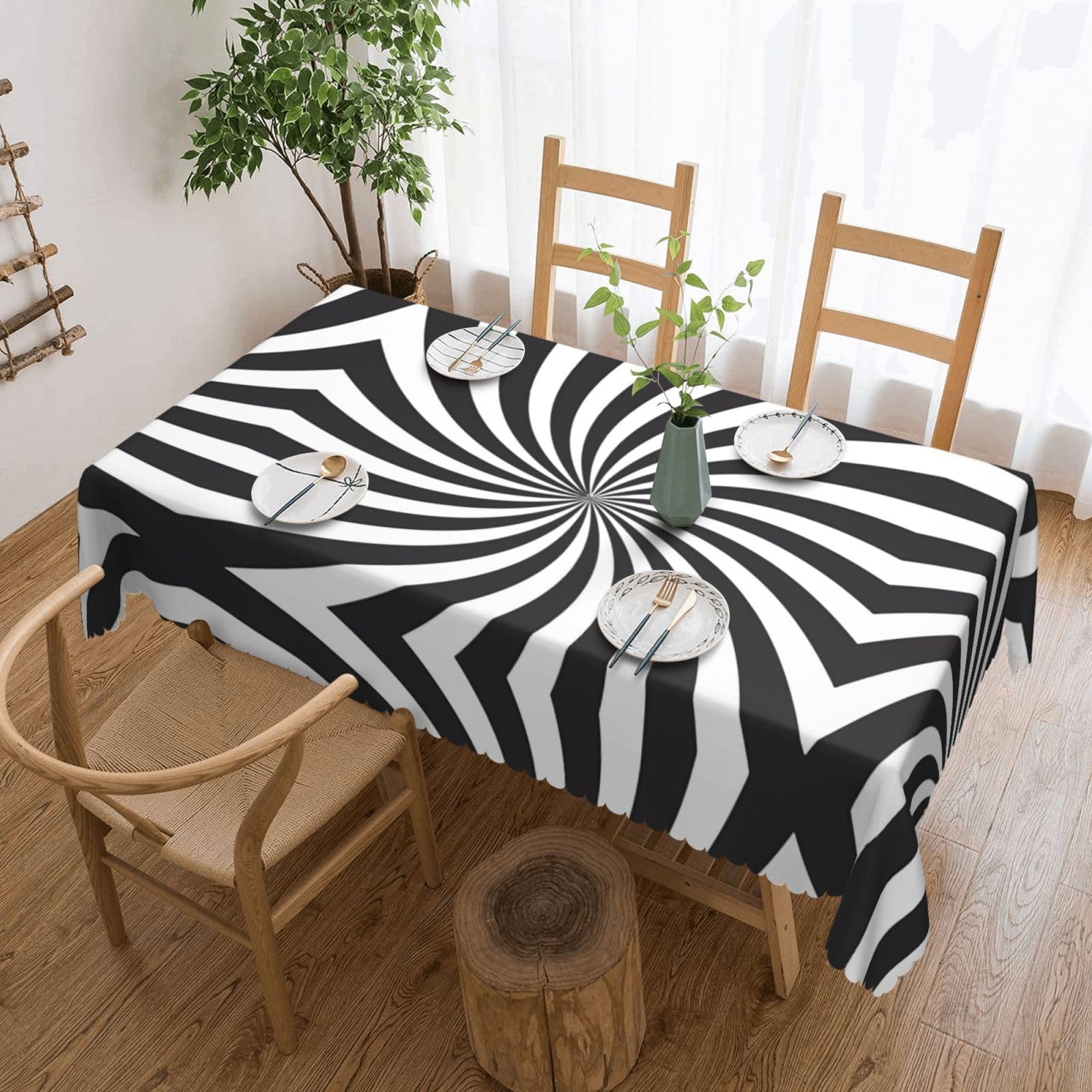 HLSBSSL White Black Swirl Design Patterned square lace tablecloth, wrinkle-resistant and durable, suitable for dining tables, parties, etc.