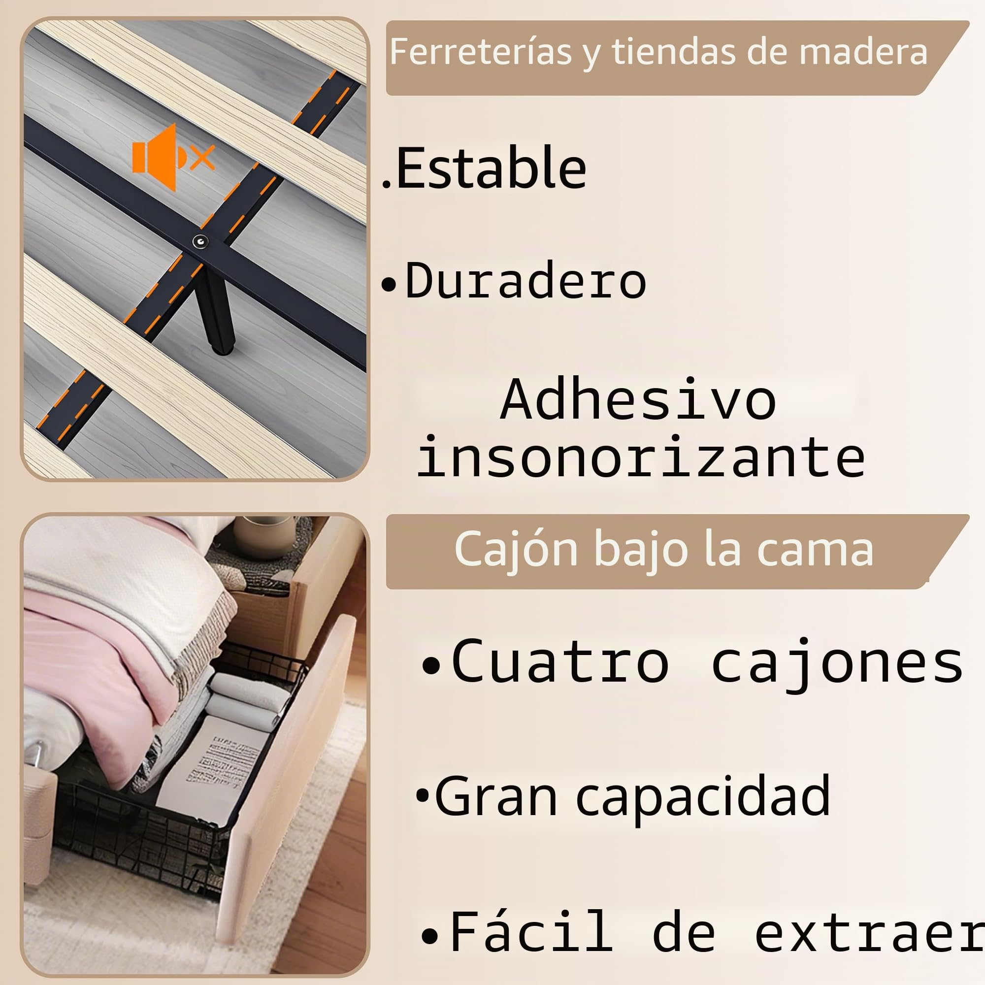 Marco de Cama tapizado, 160x200 cm, con 4 cajones de Almacenamiento, estación de Carga y cabecero LED, Cama Plataforma Moderna con Listones de Madera, Lino, Beige