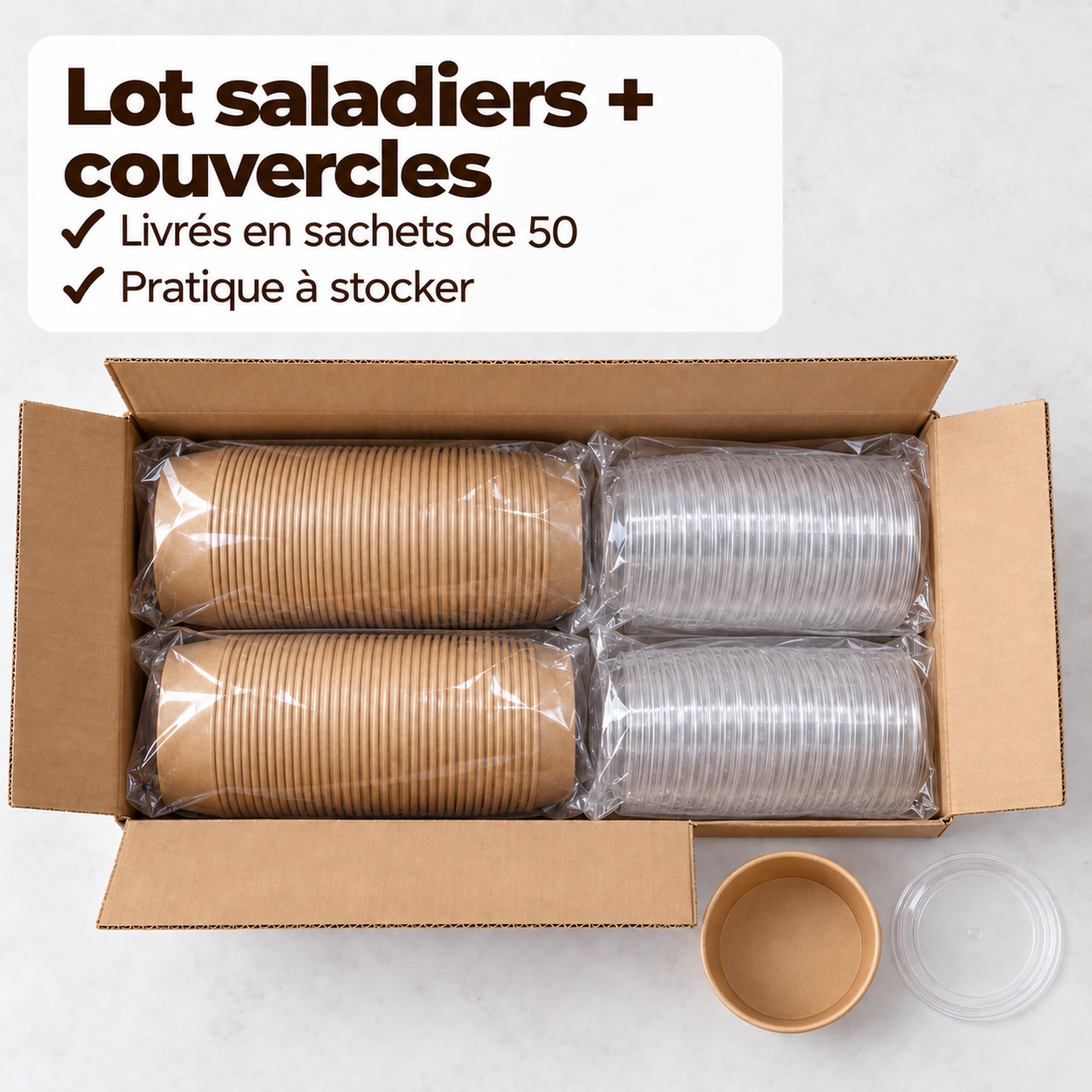 Salatschüssel mit Deckel 1300 ml - 100 Stück Einweg Pappschalen aus Kraftpapier, auslaufsicher beschichtet - Salatbox to go, Poke Bowl, Take Away Box für Gastronomie und Catering