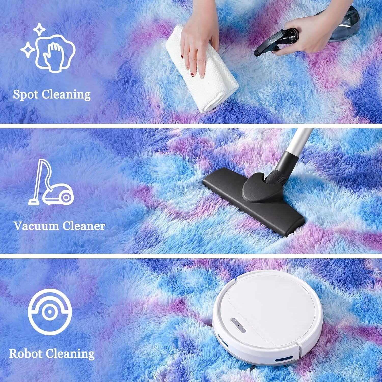 junovo 4x6 Washable Area Rug for Girls Bedroom Living Room, Tie-Dyed Purple Soft Non-Slip Fluffy Rugs, Shag Plush Memory Foam Carpet for Kids Room Baby Nursery Home Decor