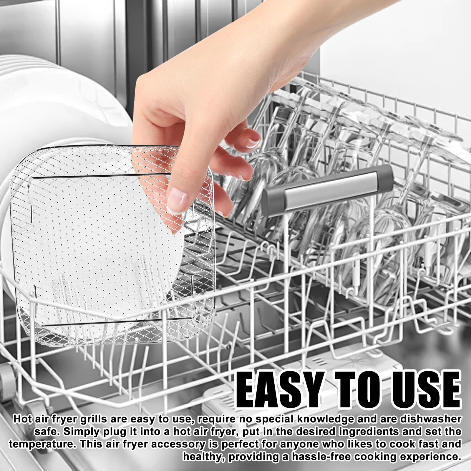 GOMETY 3 pezzi Air Fryer Rack in acciaio inox 304 Airfryer Rack accessori cestello impilabile friggitrice ad aria calda quadrata Air Fryer Tray Griglia con piedini in silicone, pinzette, spazzola