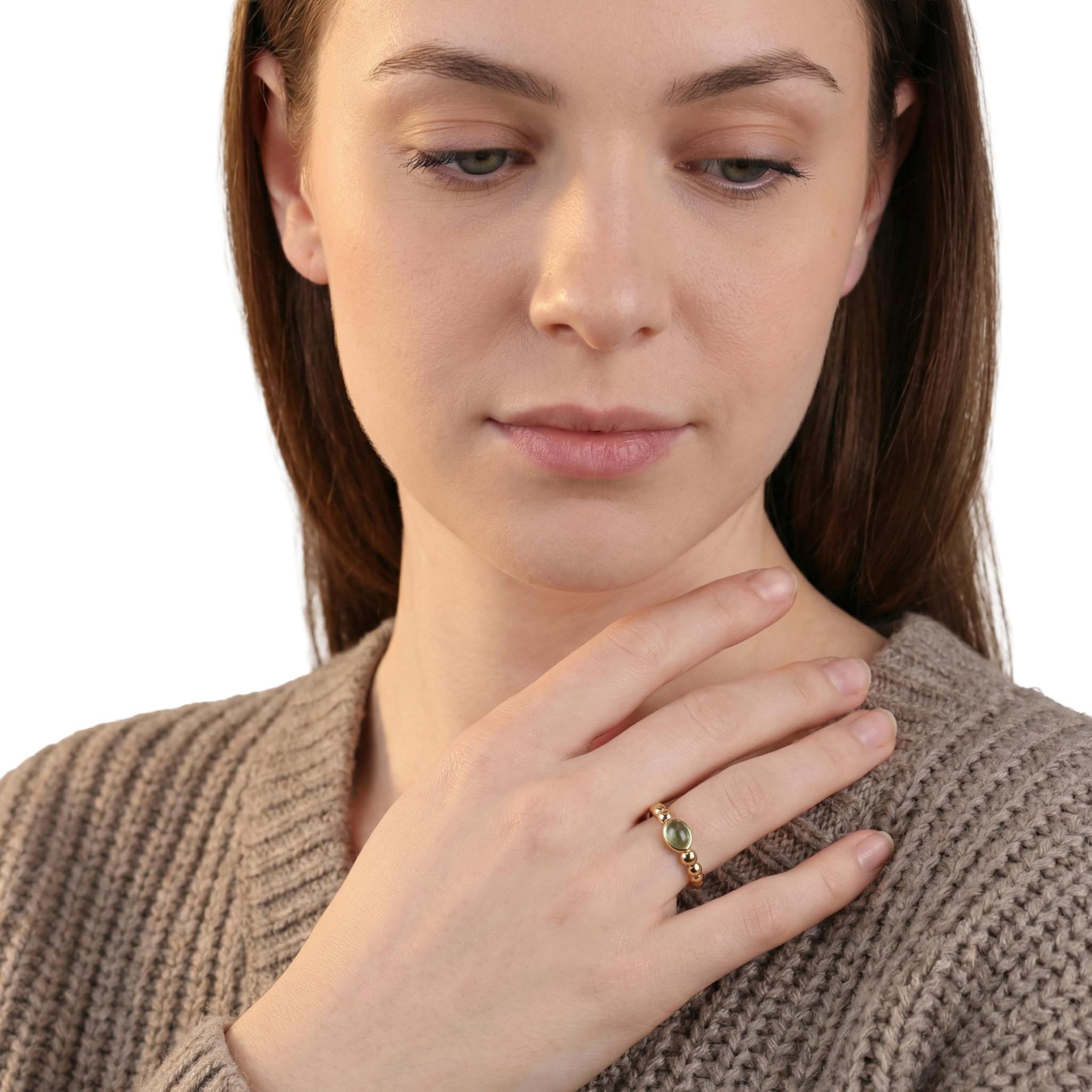 NOELANI - Damen Ring 925 Silber - Vergoldet/Golden - mit Achat