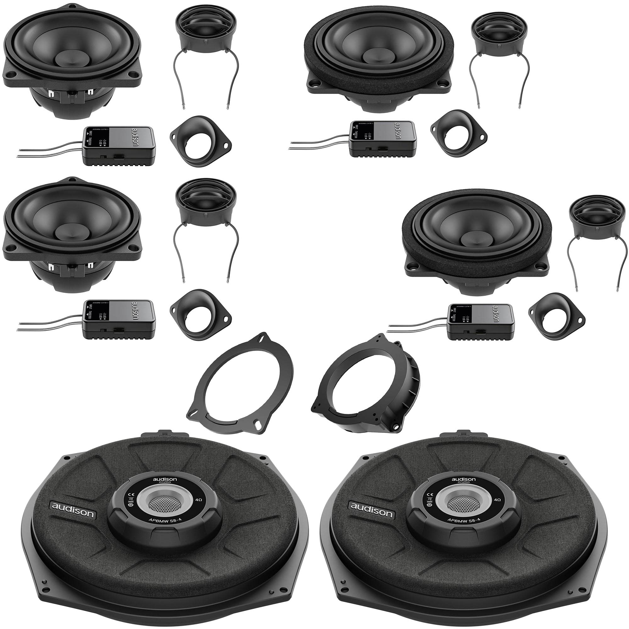 Audison Front, Rear Speakers, and Subwoofers Bundle Compatible with 17-21 BMW 5 Series Limo/Sedan G30 Base Sound System