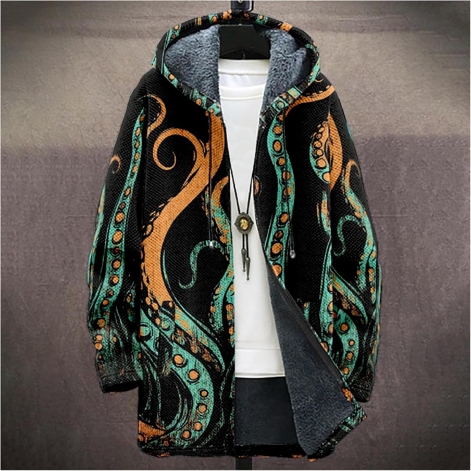 Hoodies for Men Zip Up octopus 3d Print Big And Tall Heavyweight Fleece Long Winter Sherpa Lined Hooded Jackets - Image 2