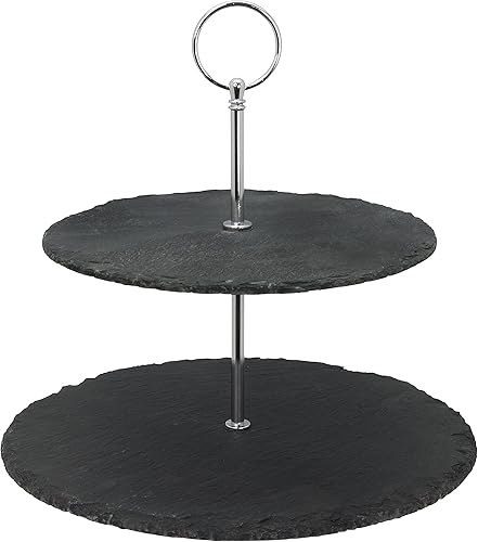 Miniatura 3 de Creative Home - Bandeja para servir postres de pizarra natural de 2 niveles con parte inferior antideslizante de EVA