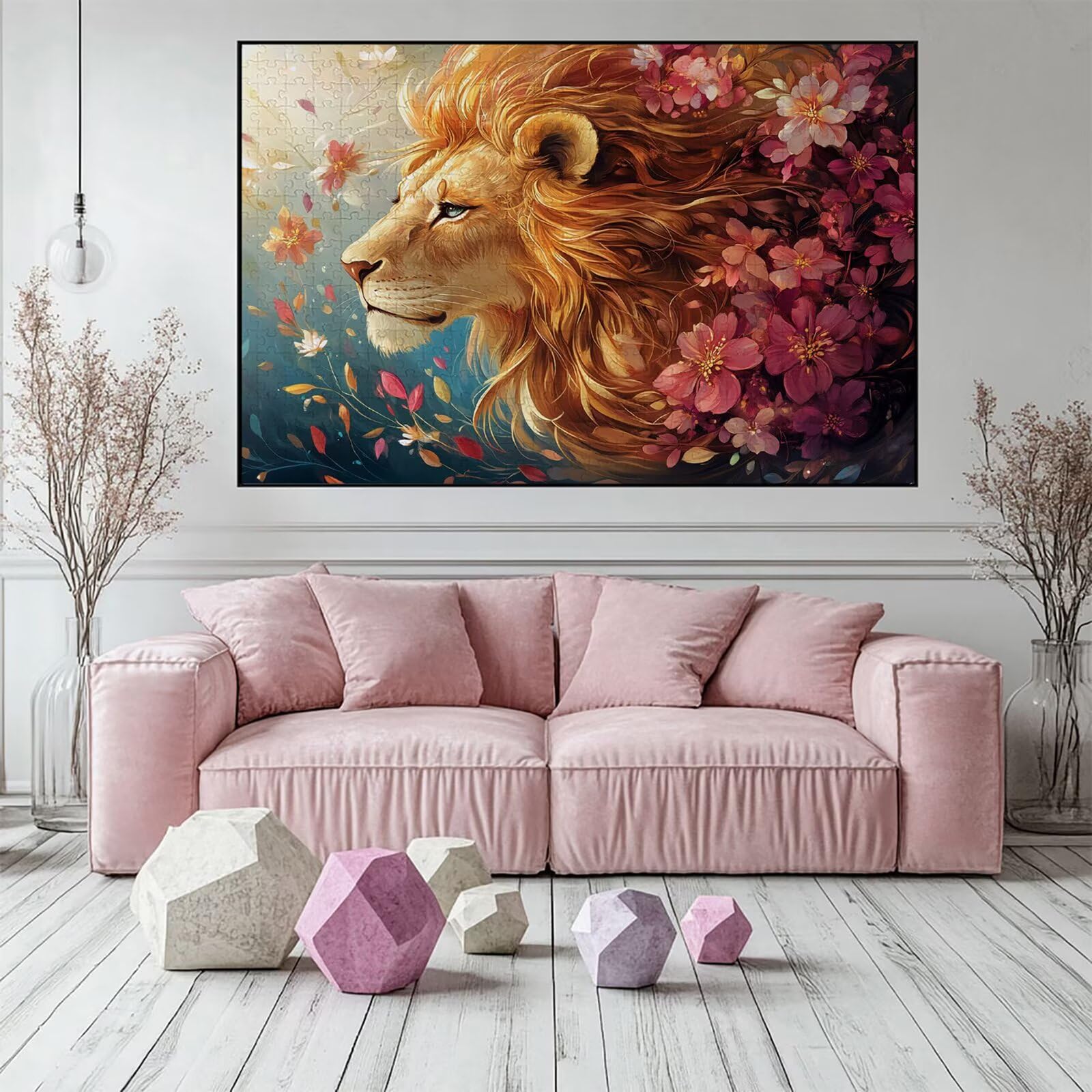 Puzzle 3000 elementów lew puzzle dla dorosłych kwiaty 122 x 81 cm unikalne rzemiosło klasyczne 3D drewniana układanka do rodzinnych gier biznesowych, układanka do samodzielnego wykonania nawet do