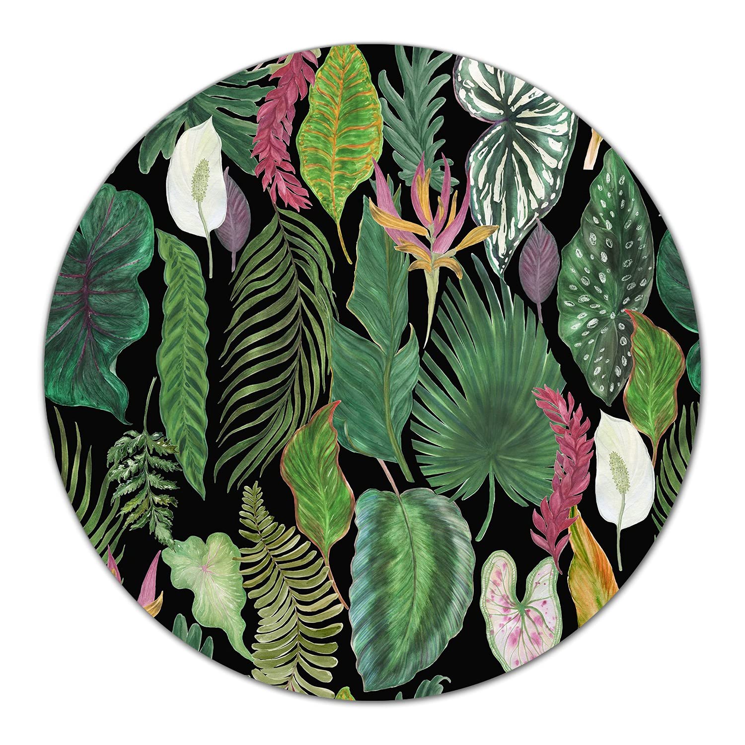 Coloray Glass Chopping Board Cutting Board Protection Splashback for Kitchen ⌀ 15.8 inch/fi 40cm Worktop Saver Tempered Safety Glass - Tropical Leaves Green and Yellow