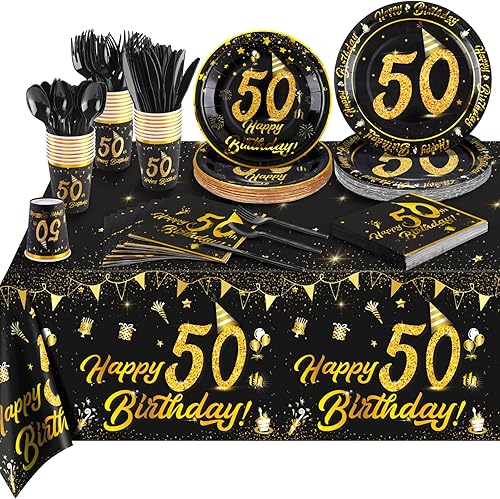 durony Juego de platos y servilletas de cumpleaños número 40, suministros para fiesta de 40 cumpleaños, juego de vajilla para platos, tazas,