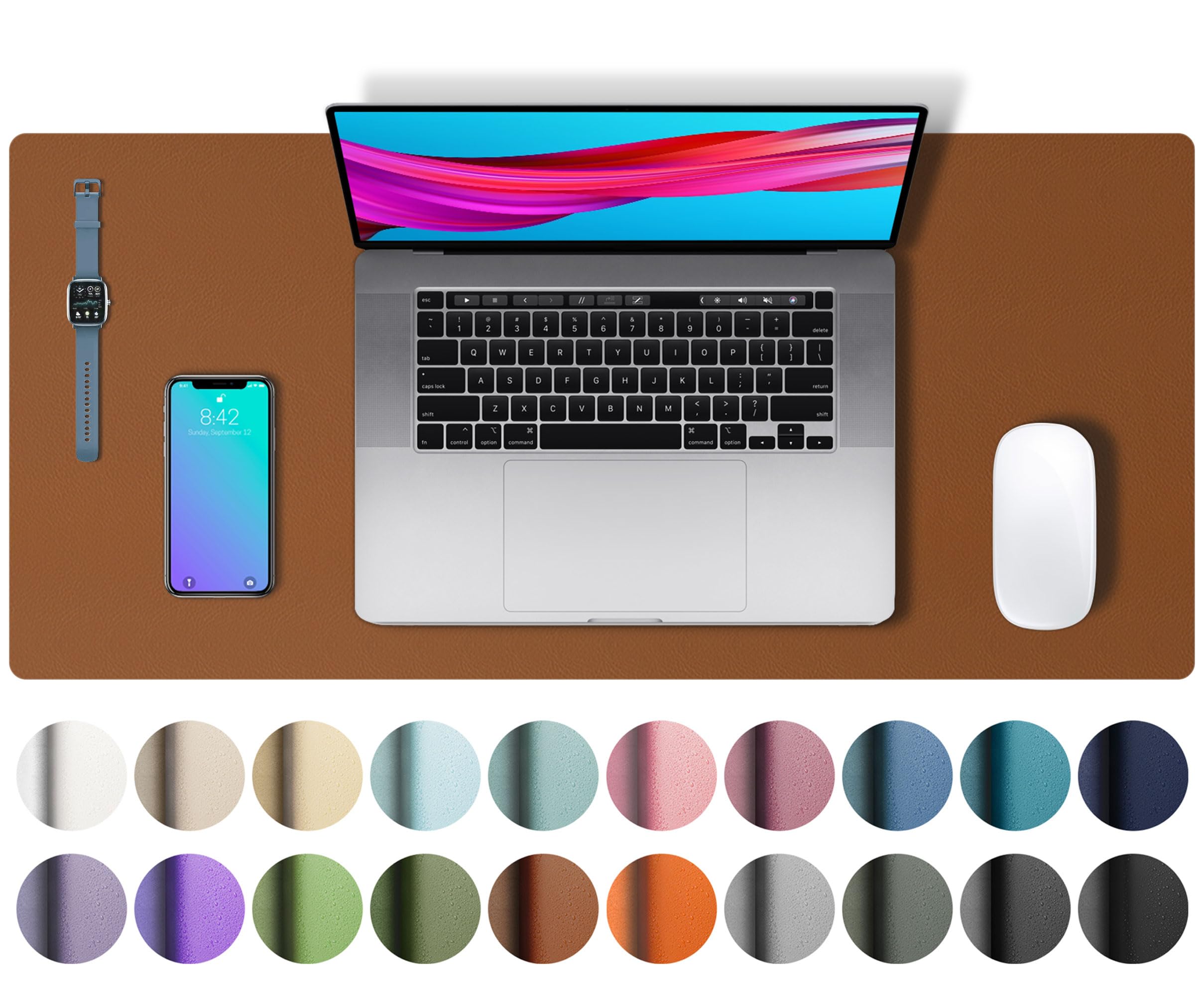 Leather Desk Protector, Mouse Pad, Non-Slip PU Leather Blotter, Waterproof Writing Pad for Office and Home (60cm x 35cm, Brown)