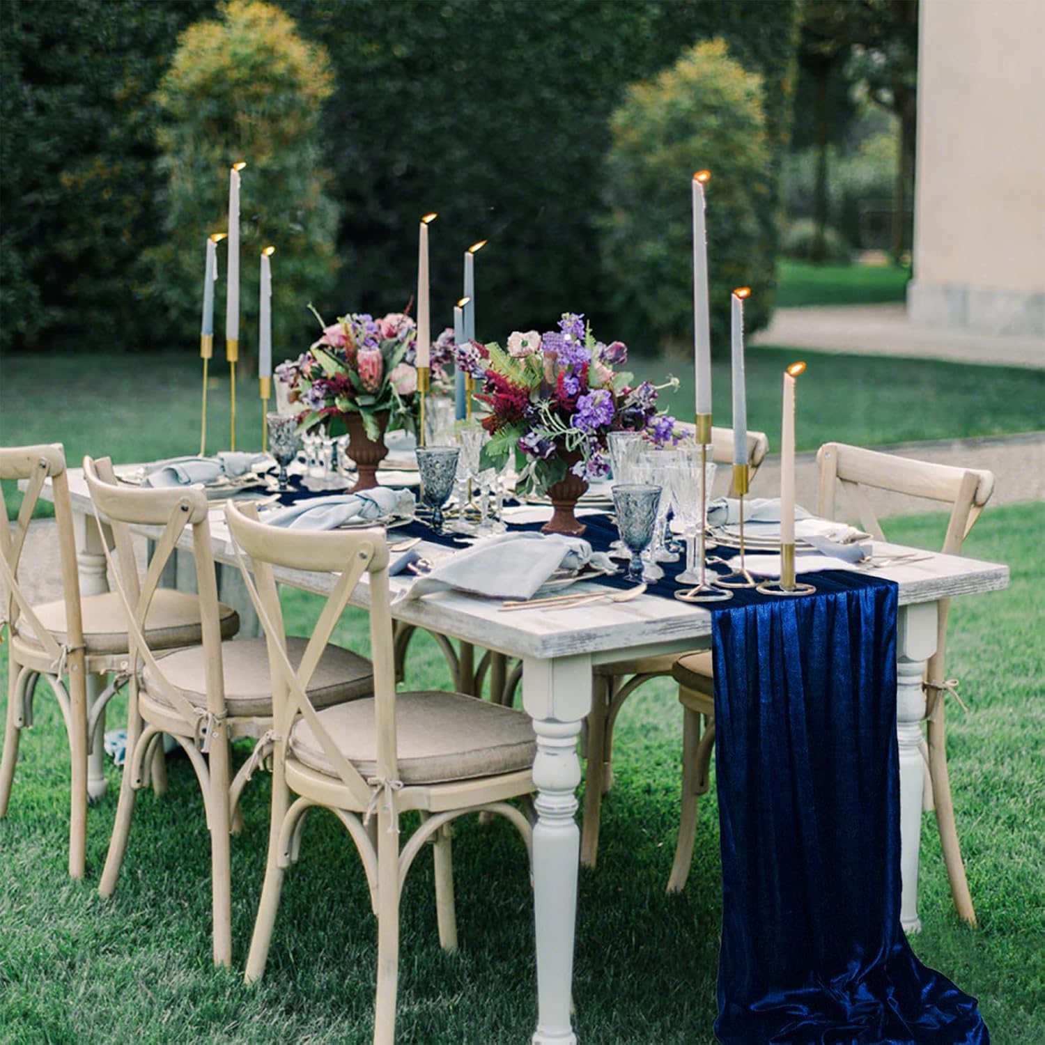 ShinyBeauty Velvet Table Runner Navy Blue 29" x120" Wedding Reception Soft Table Linen Rectangle Runner for Table Christmas Table Decor Dinner Table Runner for Banquet Prom