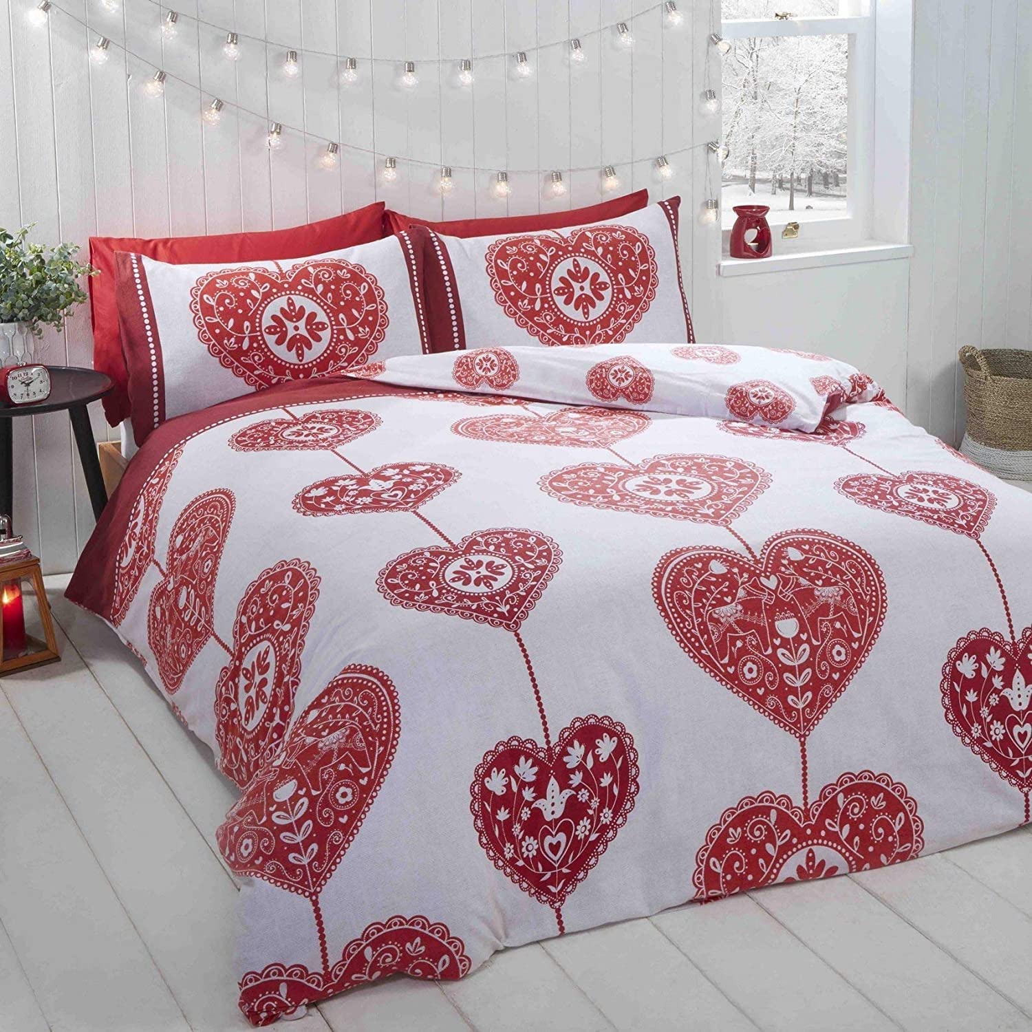 Rapport Home Scandi Heart BC Duvet Cover Set - Red - Double - 100% Brushed Cotton