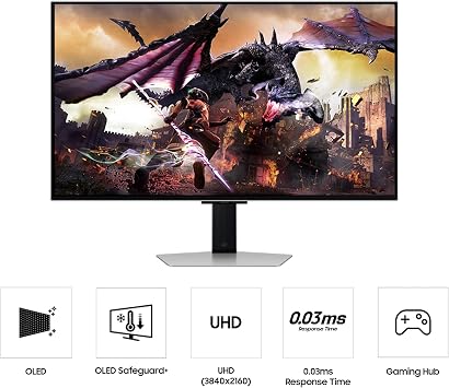Samsung 32 Odyssey OLED G8 (G80SD) Series 4K UHD Smart Gaming Monitor w QD-OLED, 240Hz 0.03ms, G-Sync Compatible, Glare-Free Display, Sleek Metal Design, LS32DG800SNXZA,