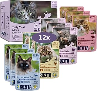Bozita Nassfutter Häppchen in Sauce mit Fleisch - 12x85g Portionsbeutel getreidefreies & weizenfreies Futter für Katzen - Katzennassfutter für erwachsene Katzen mit 8,5% Protein & 4,5% Fettgehalt product image