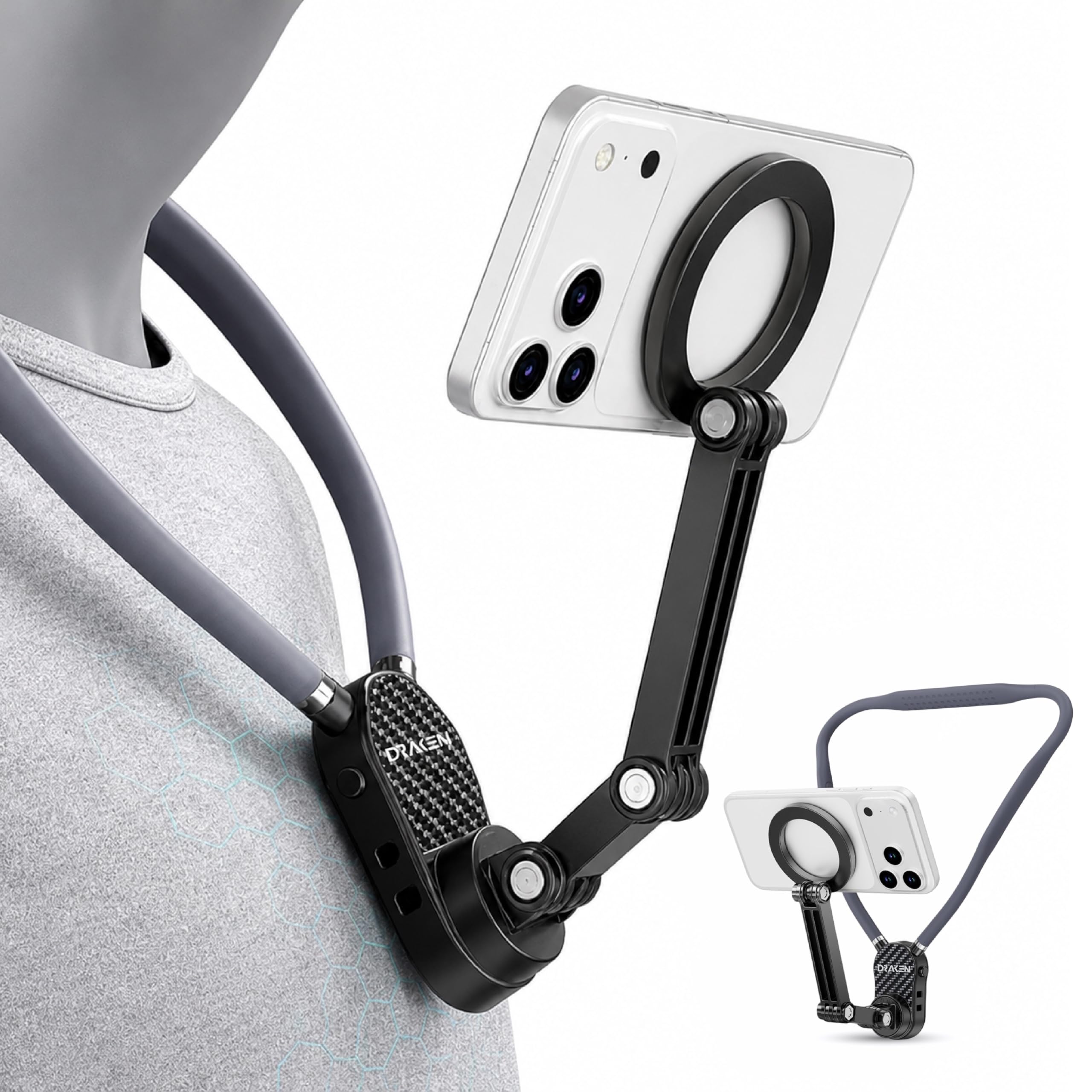 DRAKEN Magnetic Neck Mount for Phones, POV/Vlog Selfie Mount, Hand Free Phone Neck Holder, Chest Stand Strap Video Recording for All MagSafe and Support Non MagSafe Devices with Magnetic Rings-image-22