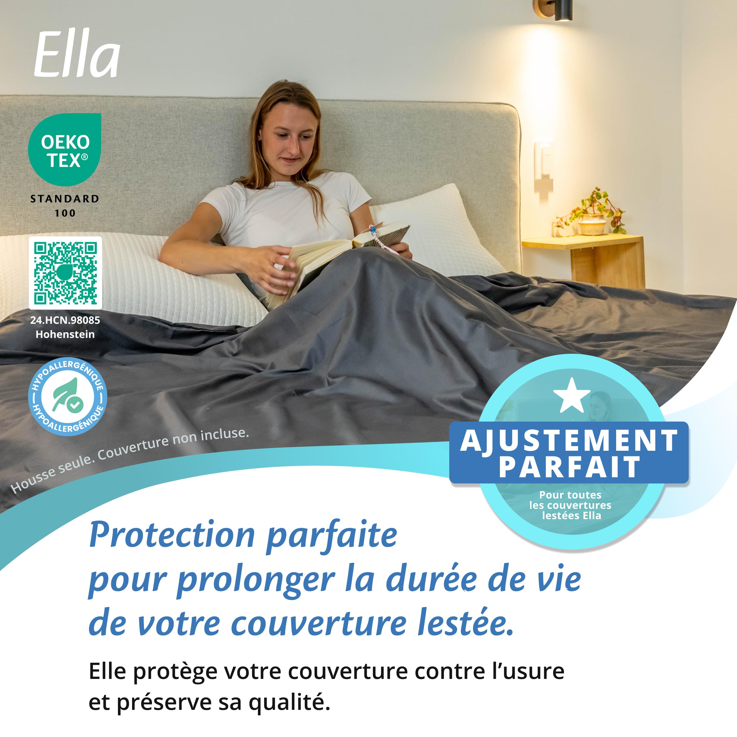 Ella Housse de Couette 150x200 cm pour Couverture Lestée Adulte - 100% Coton - Idéale pour couvertures pondérées de 7 kg et 9 kg - Gris Anthracite