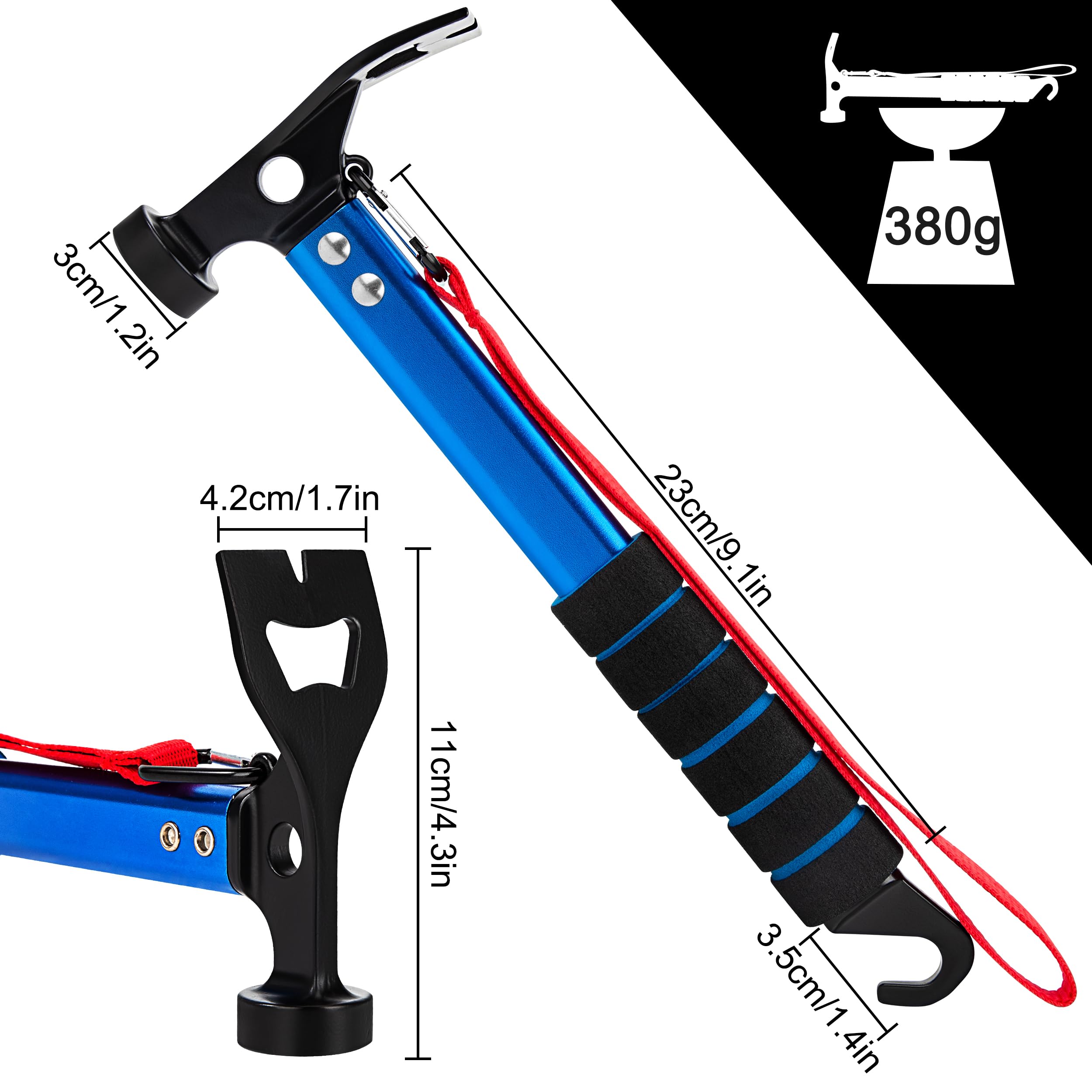 Zelt Hammer Leichte Aluminium-Campinghammer mit Haken Multifunktional Tragbar Hammer für Camping Outdooraktivitäten Blau