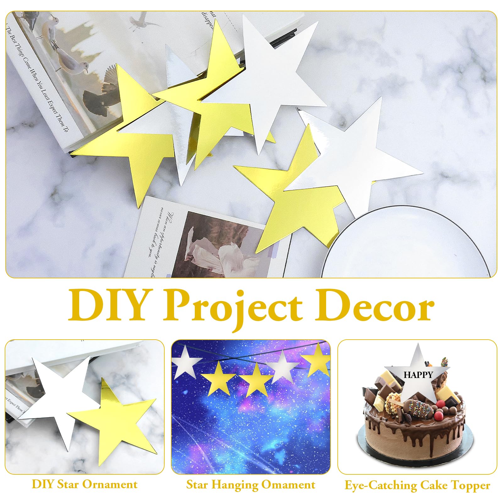 Stelle decorative da appendere 80 pezzi 15 cm oro argento carta con brillantini