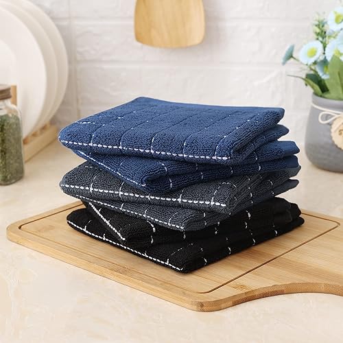 Miniatura 390 de Homaxy Toallas de cocina de rizo 100% algodón (gris oscuro, 13 x 28 pulgadas), diseño a cuadros, suaves y súper absorbentes, paquete de 6