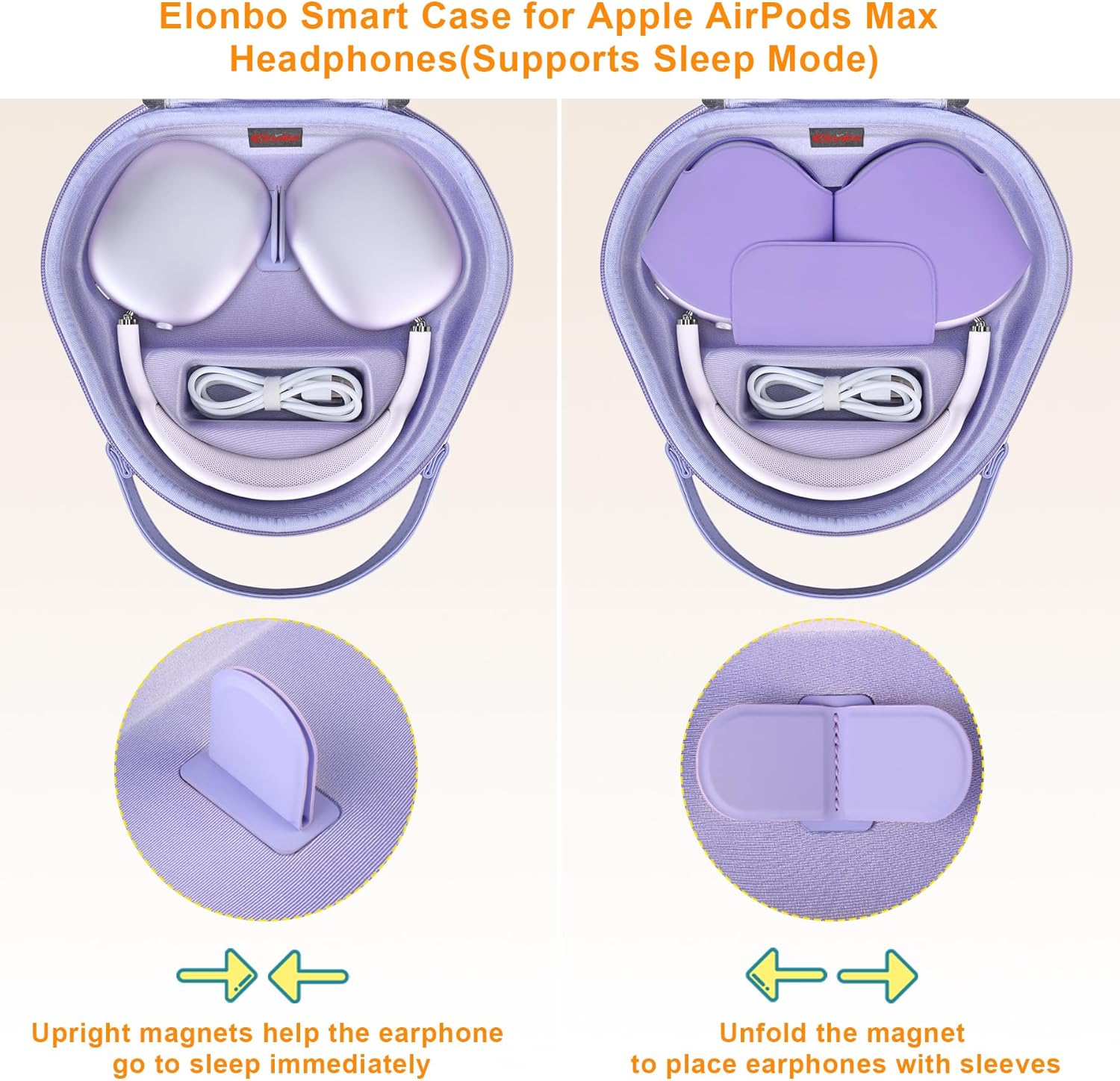 Elonbo Smart Case for Apple AirPods Max Wireless Over-Ear Headphones(Supports Sleep Mode), New AirPods Max Headphones Hard Carrying Case,Earphone Travel Protective Holder Storage Bag, Purple