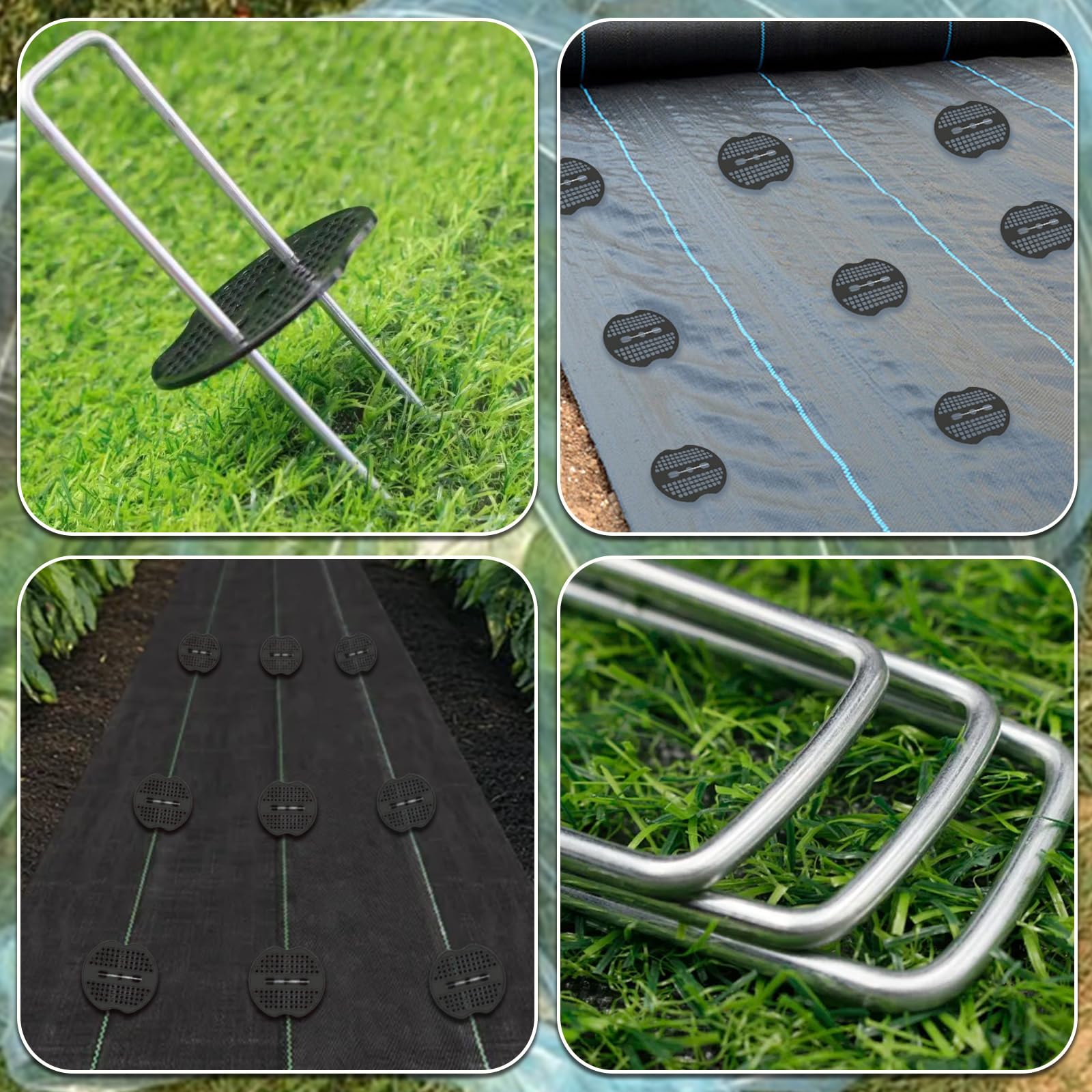 60 sztuk haczyków do kotwicy gruntowej, 60 śledzi + 60 krążków buforowych (150 x 40 mm, Ø 2,5 mm), ocynkowane śledzie ogrodowe w kształcie litery U, zestaw haczyków do mulczowania sztucznej