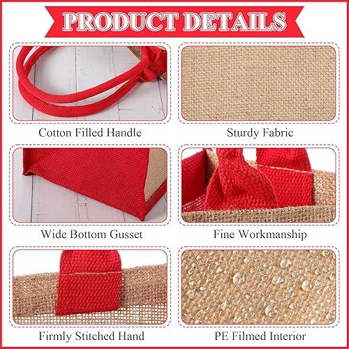 Vista 25 de Saintrygo 12 bolsas de yute de arpillera con asa, reutilizables en blanco, bolsas de regalo para dama de honor, para compras, bodas, bricolaje, 12 x