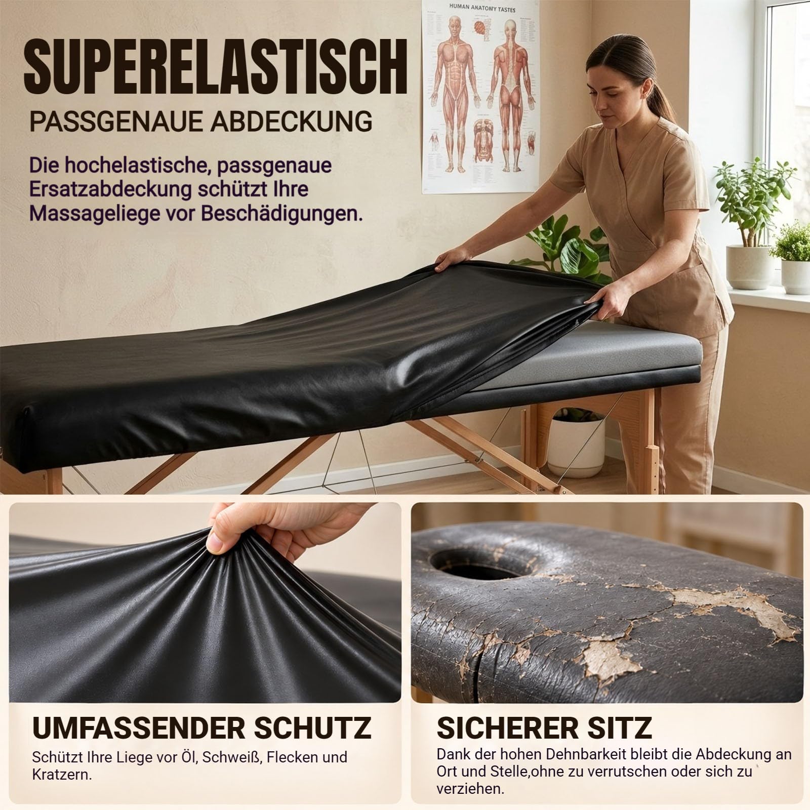 Spannbezug für Massageliege Ölresistenter PU Bezug Wasserdicht Schutzbezug