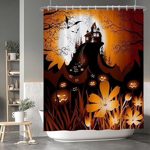 Miniatura 81 de Baocicco Juego de cortinas de ducha de fantasmas de Halloween, encantadores fantasmas de dibujos animados, divertidos trucos o tratos, cortinas de