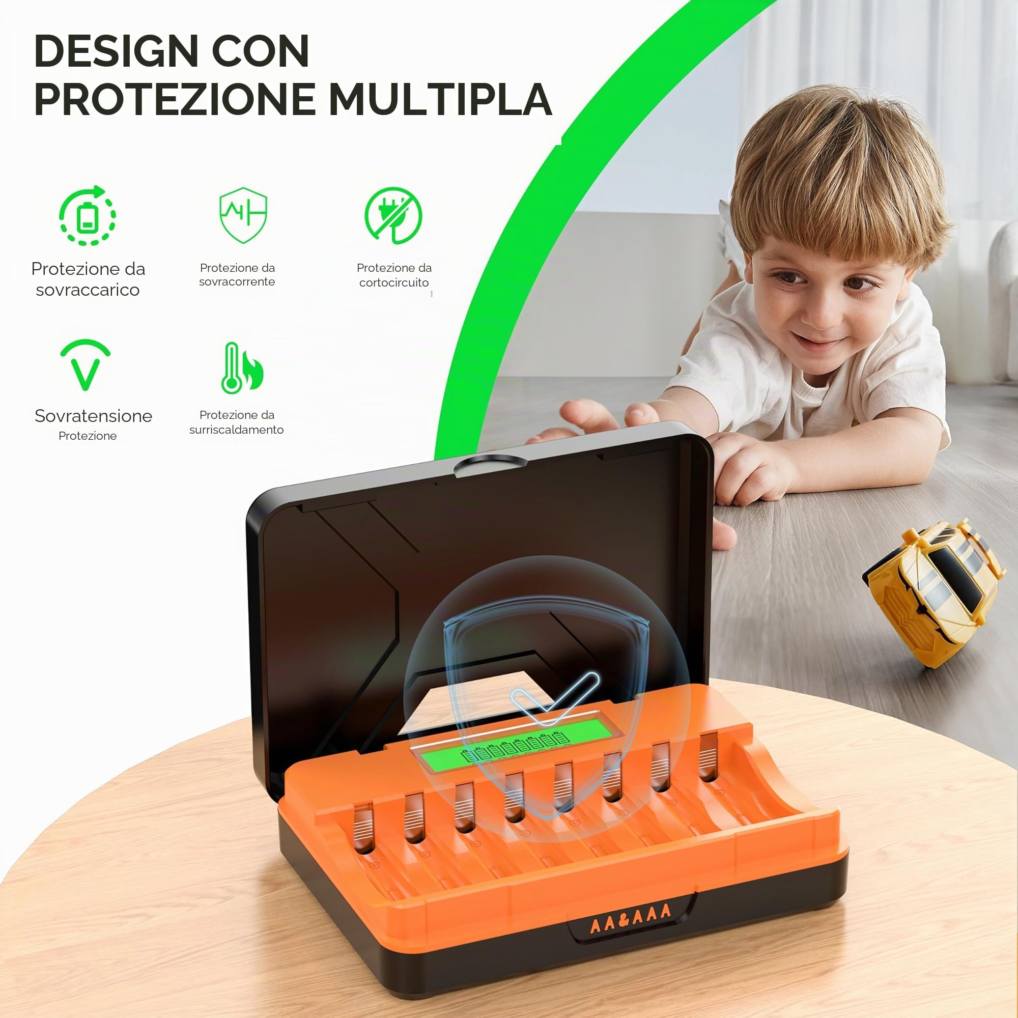 Caricabatterie Pile Ricaricabili Stilo AA e Mini Stilo AAA Intelligente 8 Slot, Ni-MH Ni-CD Ricaricabili Caricabatterie Batterie con Display LCD(con Cavo USB)