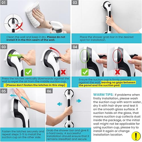 Miniatura 2 de TAILI - Barras de sujeción para la bañera y la ducha con ventosa, paquete de 2 unidades, resistente, removible, sin taladro, impermeable, seguridad