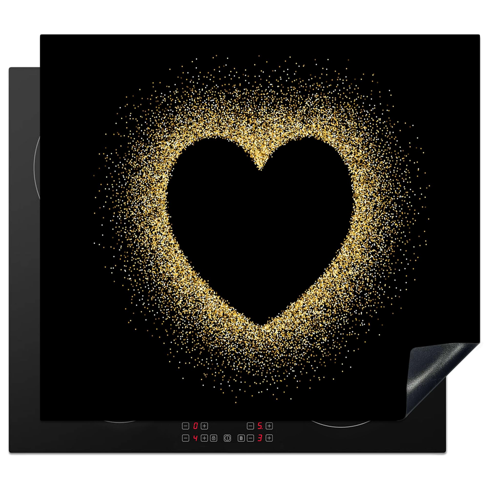 KitchenYeah© Herdabdeckplatte Einteilig Küche Ceranfeld Abdeckplatte | 57x51 cm - Cerankochfeld Abdeckung Induktionskochfeld Schutzmatte Blätter - Schwarz - Gold - Luxus - Natur - Pflanzen