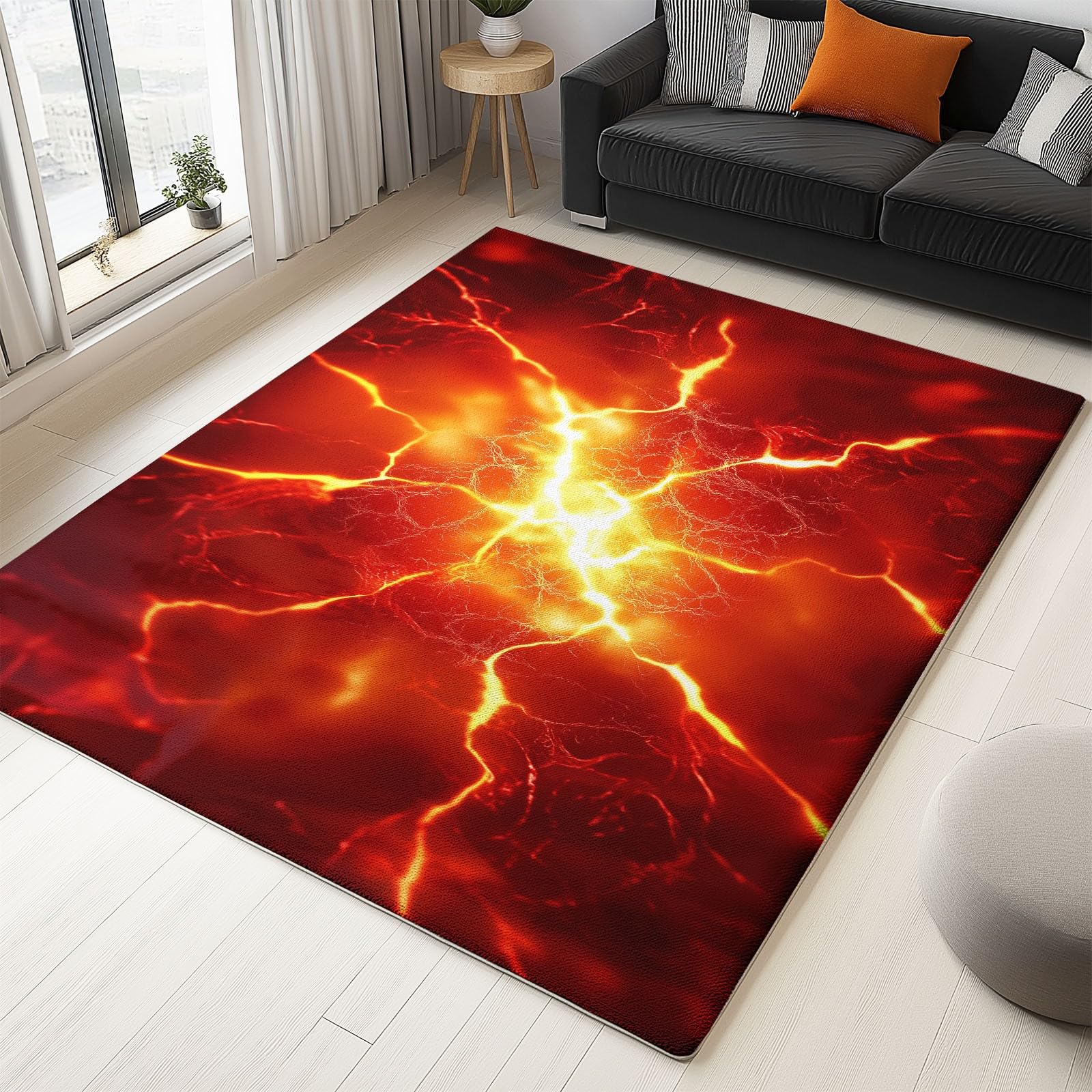 Tapis de salon rouge orange motif flammes 60x110cm pour chambre