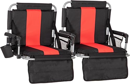 LET'S CAMP Silla plegable para estadio con soporte para tazas, bolsa de malla y ganchos para ocultar, silla de estadio portátil con respaldo y cojín