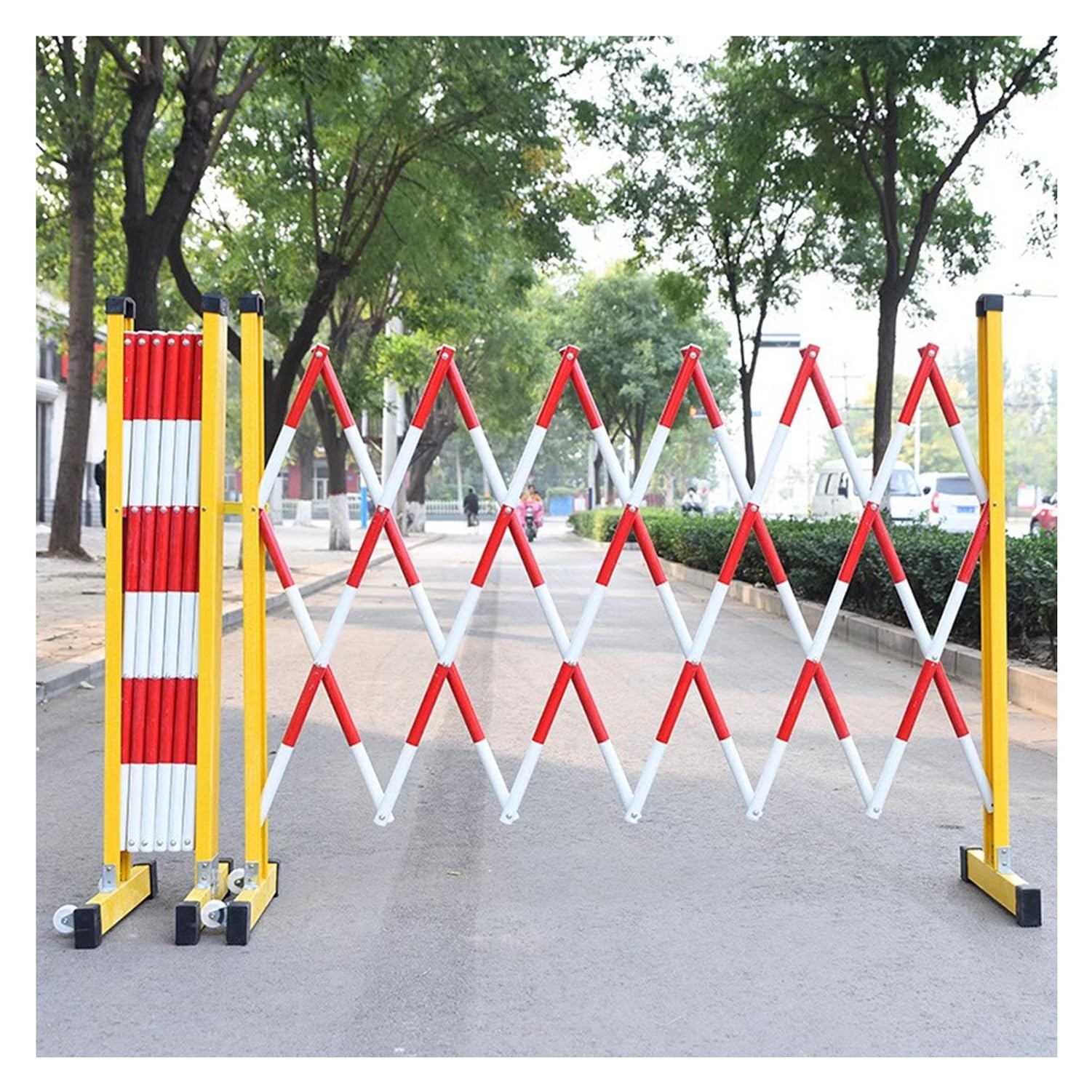 Barricada de tráfico expandible - Barrera de seguridad metálica plegable portátil para seguridad vial, control de multitudes, gestión temporal del tráfico, limitación del acceso peatonal, us