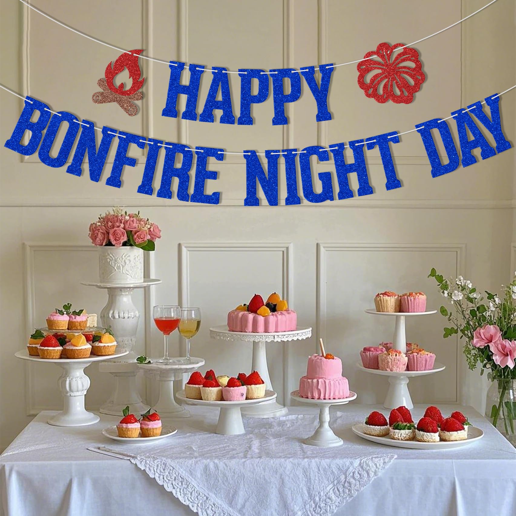 Happy Bonfire Night Day Banner Fireworks Night Party Decoration Blue Glitter - Image 3