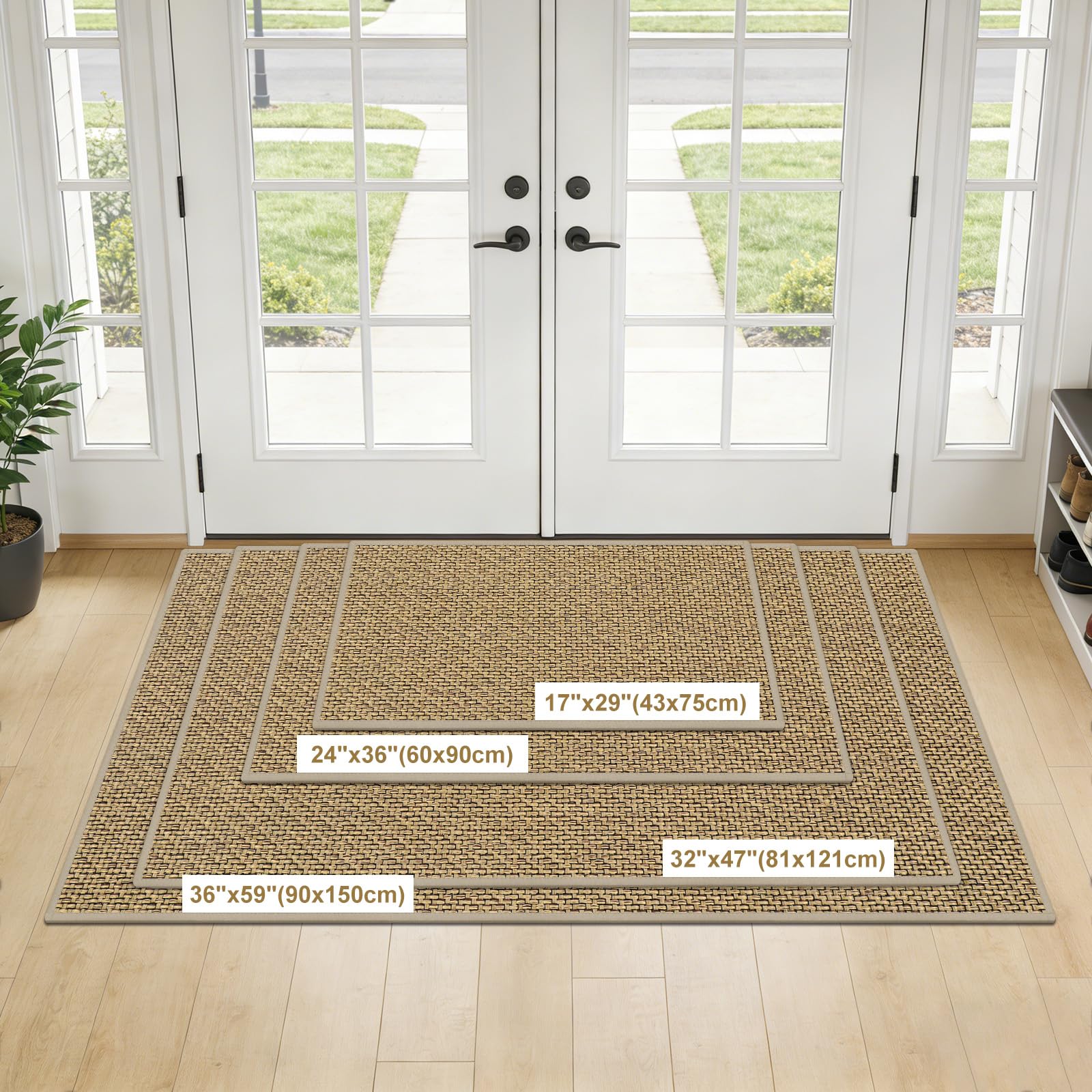 LEKEEPGO Tapis d'entrée 60 x 90 cm, antidérapant Paillasson Interieur Entree, Tapis Entree Interieur, Lavable, résistant Paillasson de Porte d'Entrée, Beige