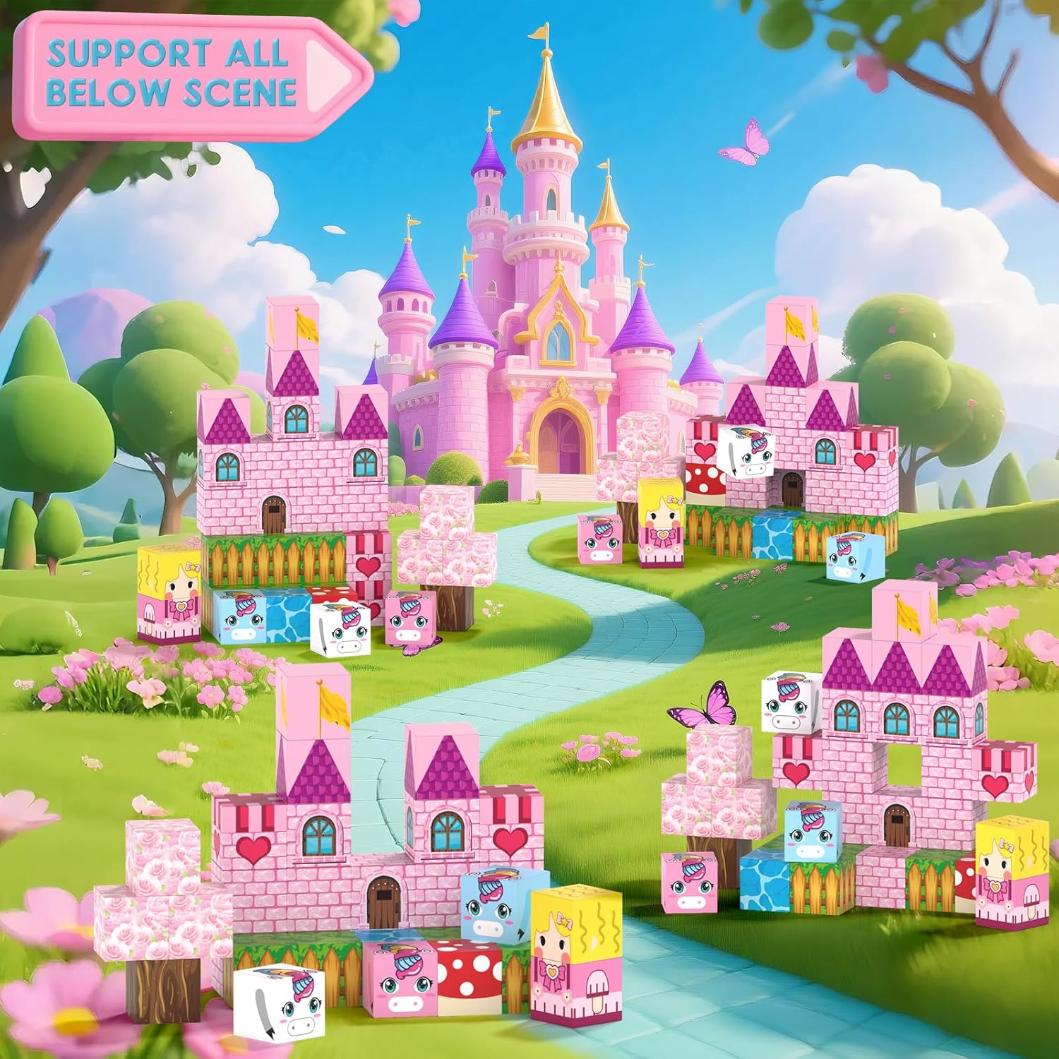 Mini Magnetic Blocks, Magnetic Blocks Travel with Portable Iron Storage Box, 35PCS Magnet Building Blocks for Toddlers, STEM Educational Magnet Toys for Ages 3 4 5 6 7 8 Boys Girls, Unicorn