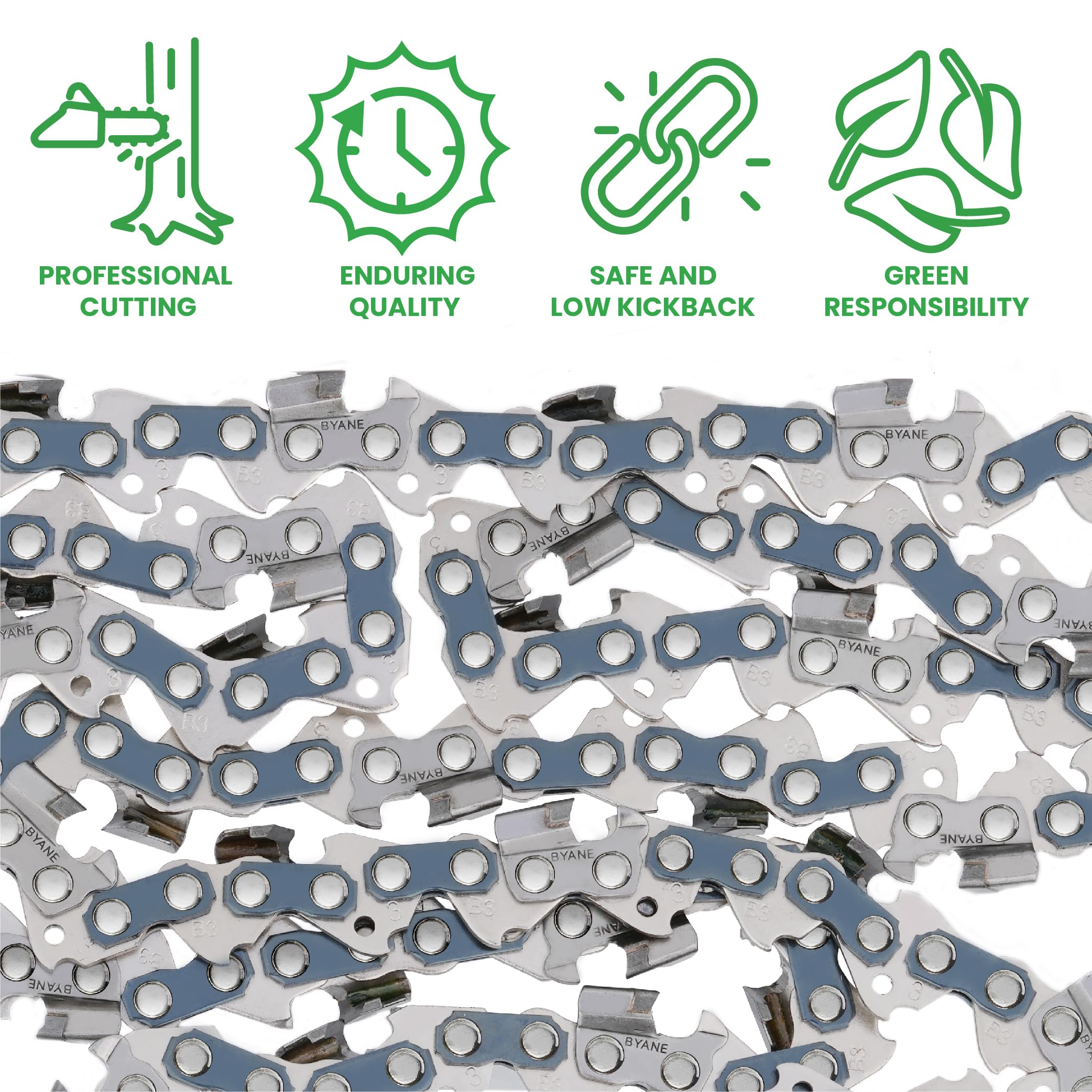 Byane 3 cadenas de motosierra de carburo de 18 pulgadas, paso LP de 3/8 pulgadas, calibre de 0.50 pulgadas, 62 eslabones de transmisión para Poulan 4218, Echo CS-310, CS-3510, CS-400 y Ryobi RY3818