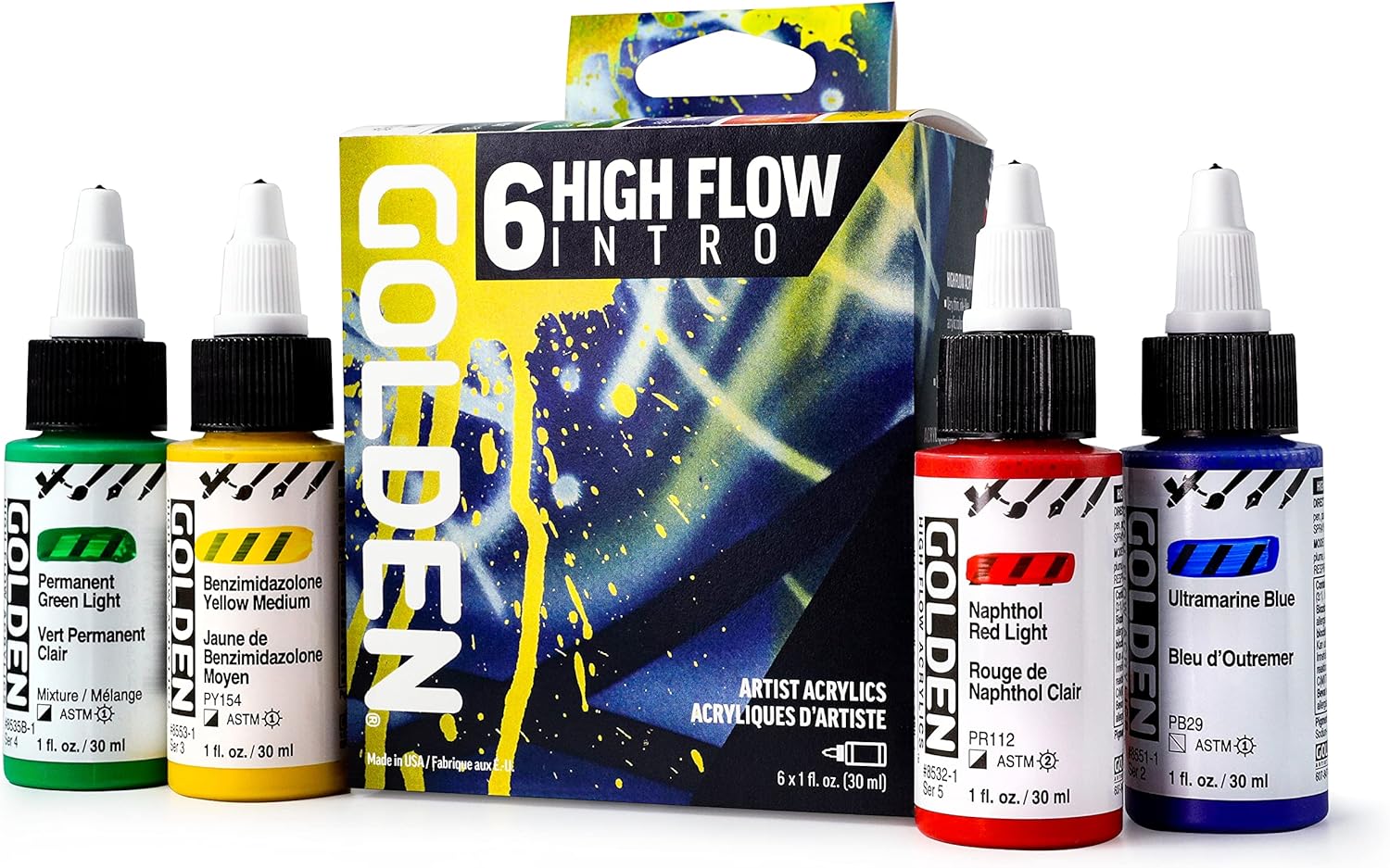 Golden Artist Colors, High Flow Acrylics, 6Color Intro Set, Acrylic