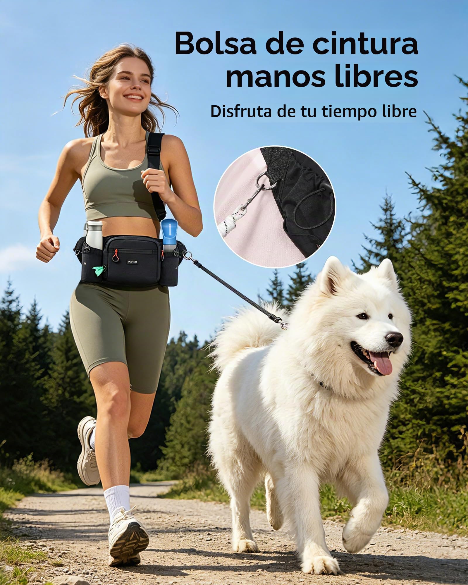 AGPTEK Bolsas de Golosinas para Perros, Riñonera Impermeable de Gran Capacidad con Bolsa Premios Perro Desmontable, Porta Botellas de Agua, Dispensador de Bolsas para Excrementos, Negro