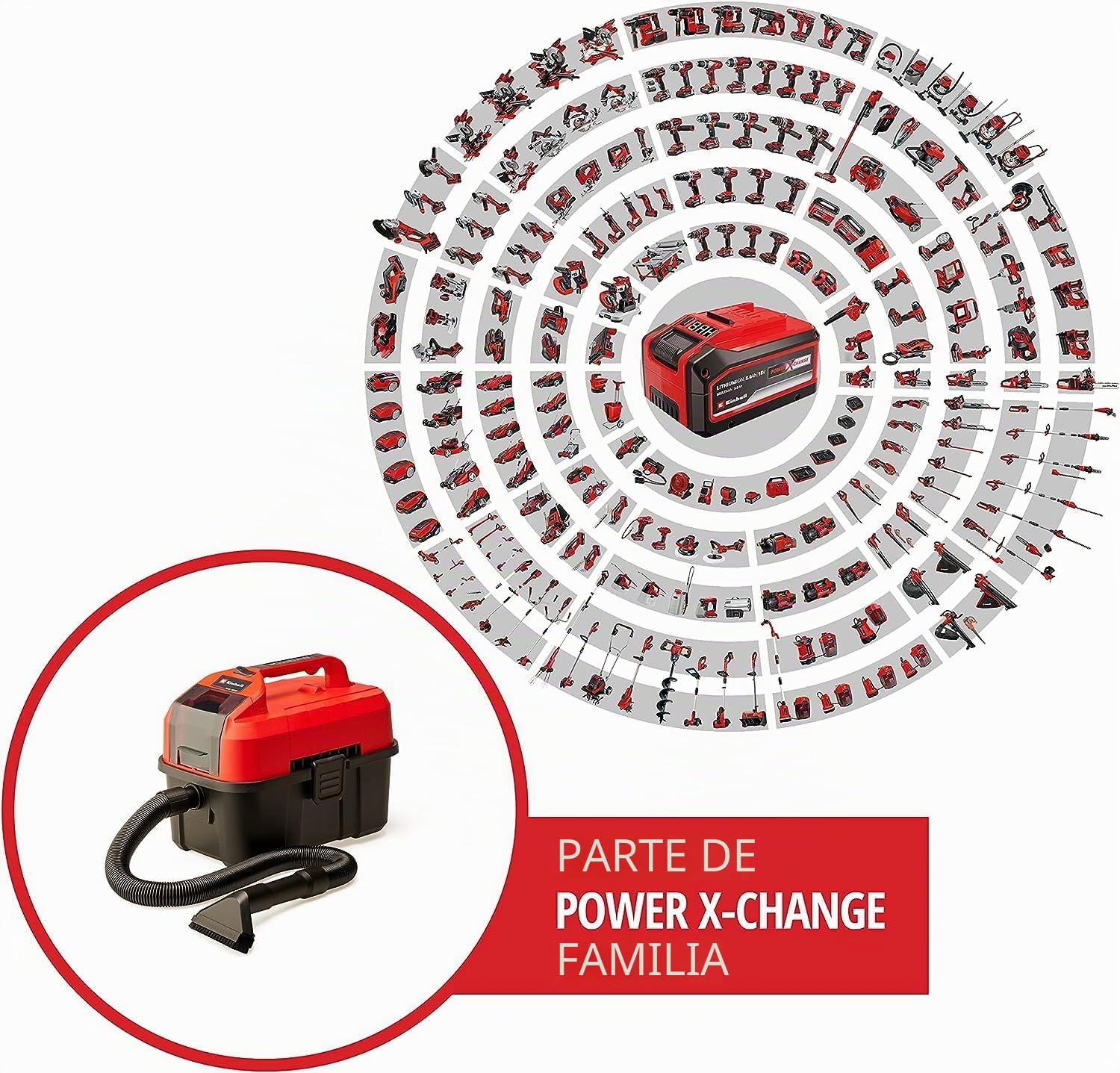 Einhell Aspirador inalámbrico TE-VC 18/10 Li-Solo Power X-Change (18 V, Iones de Litio, 10 L, Incl. Manguera de 2 m, Boquilla de Hendidura + Boquilla de tapicería/Universal, sin batería ni Cargador)