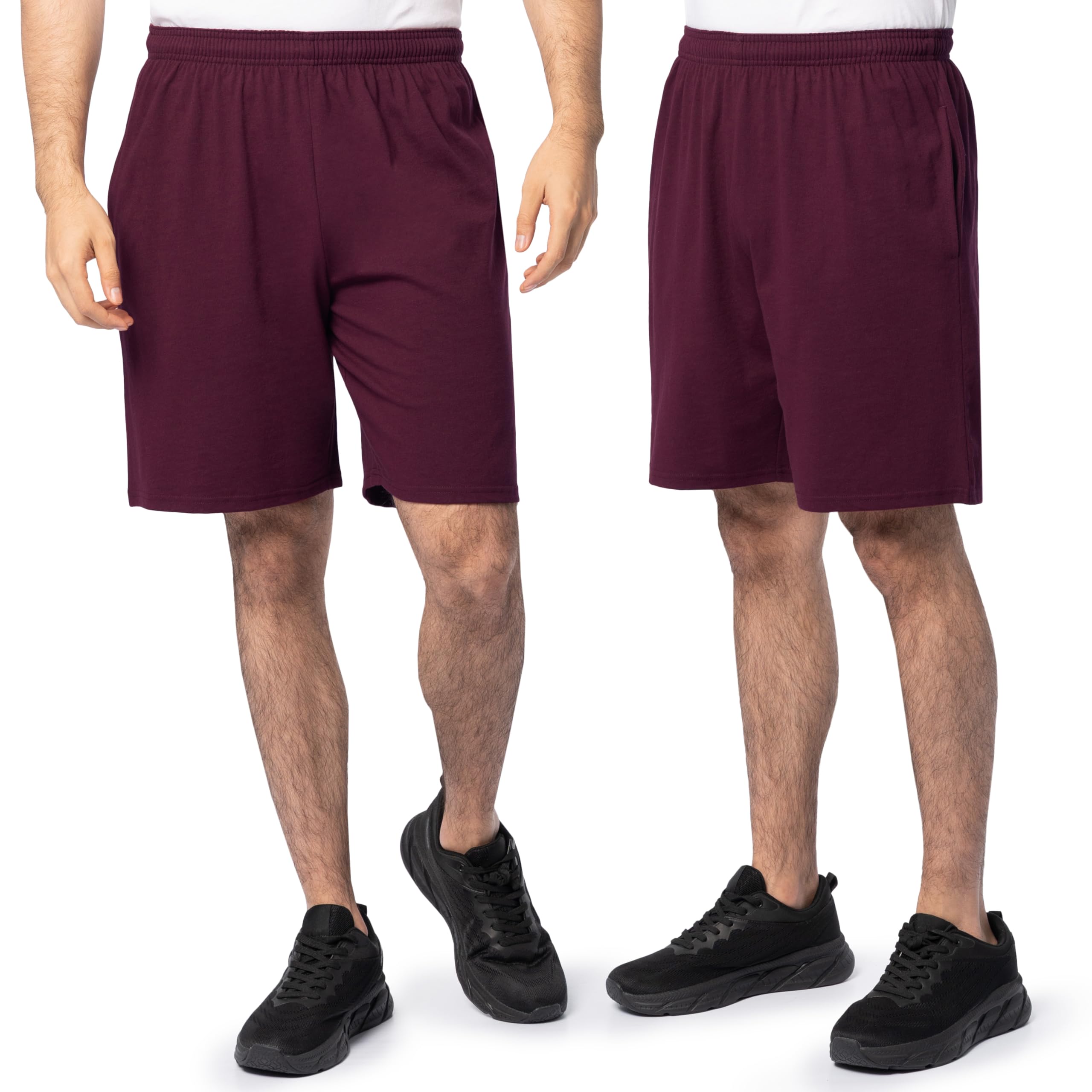 Fruit of the Loom Men's Eversoft Cotton Shorts with Pockets (S-4xl) Casual, 2 Pack-Maroon, X-Large (Pack of 2)