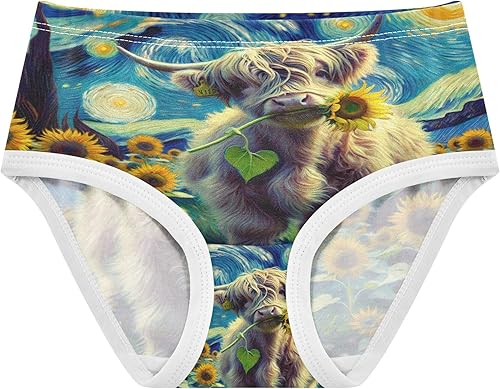 Toddlers Underwear Floral Cotton Cute Panties Girl Animals Briefs Underpants Highland Cow Calf Sunflowers