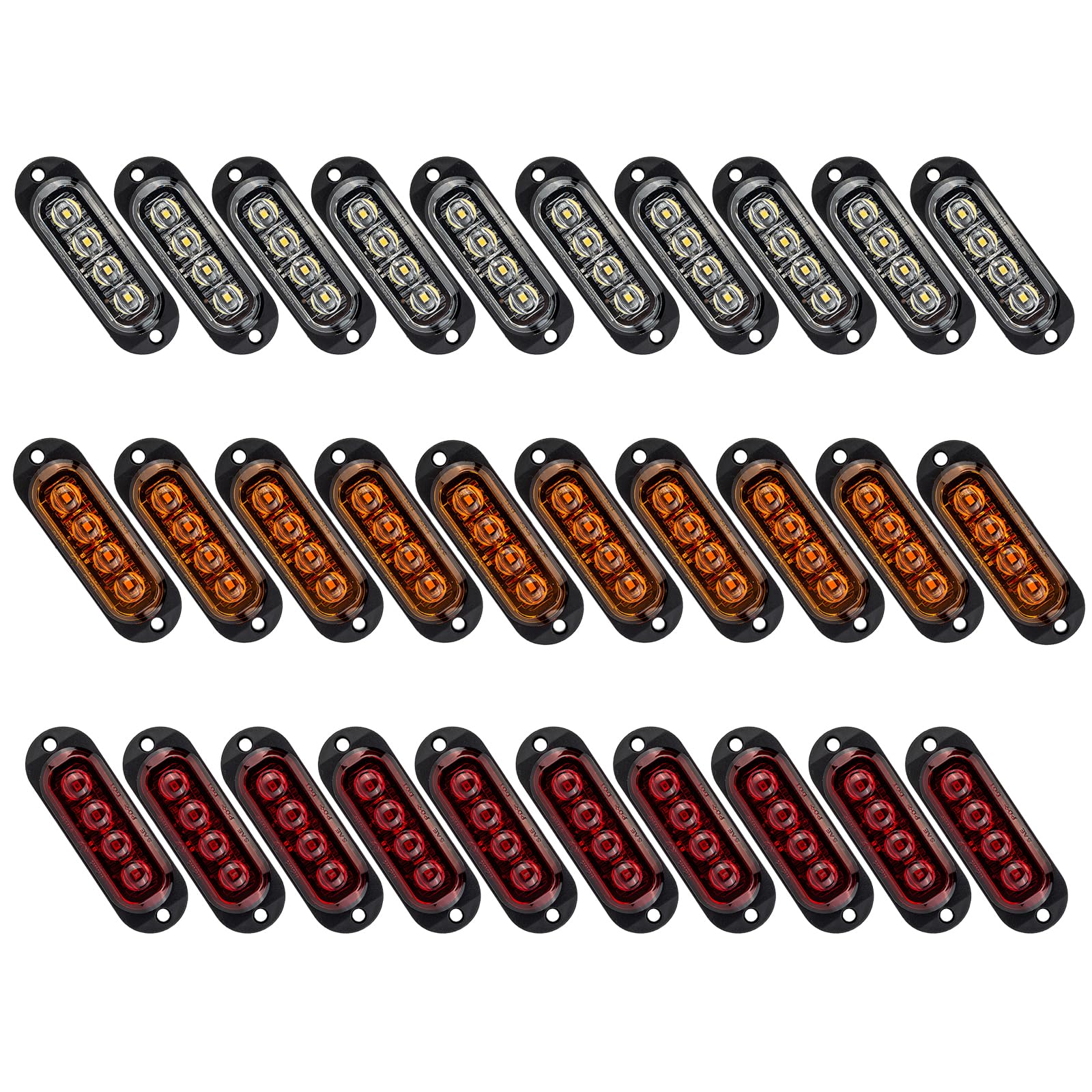 30X Seitenmarkierungsleuchte 12/24V Anhänger-Seitenleuchte Licht für LKW Wohnmobil Wohnwagen (Rot+Gelbes+Weiß)