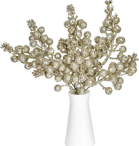 Miniatura 5 de Artiflr - Paquete de 14 tallos con bayas y con purpurina para Navidad, artificiales, de 7.8 pulgadas, adornos para el árbol de Navidad, para hacer