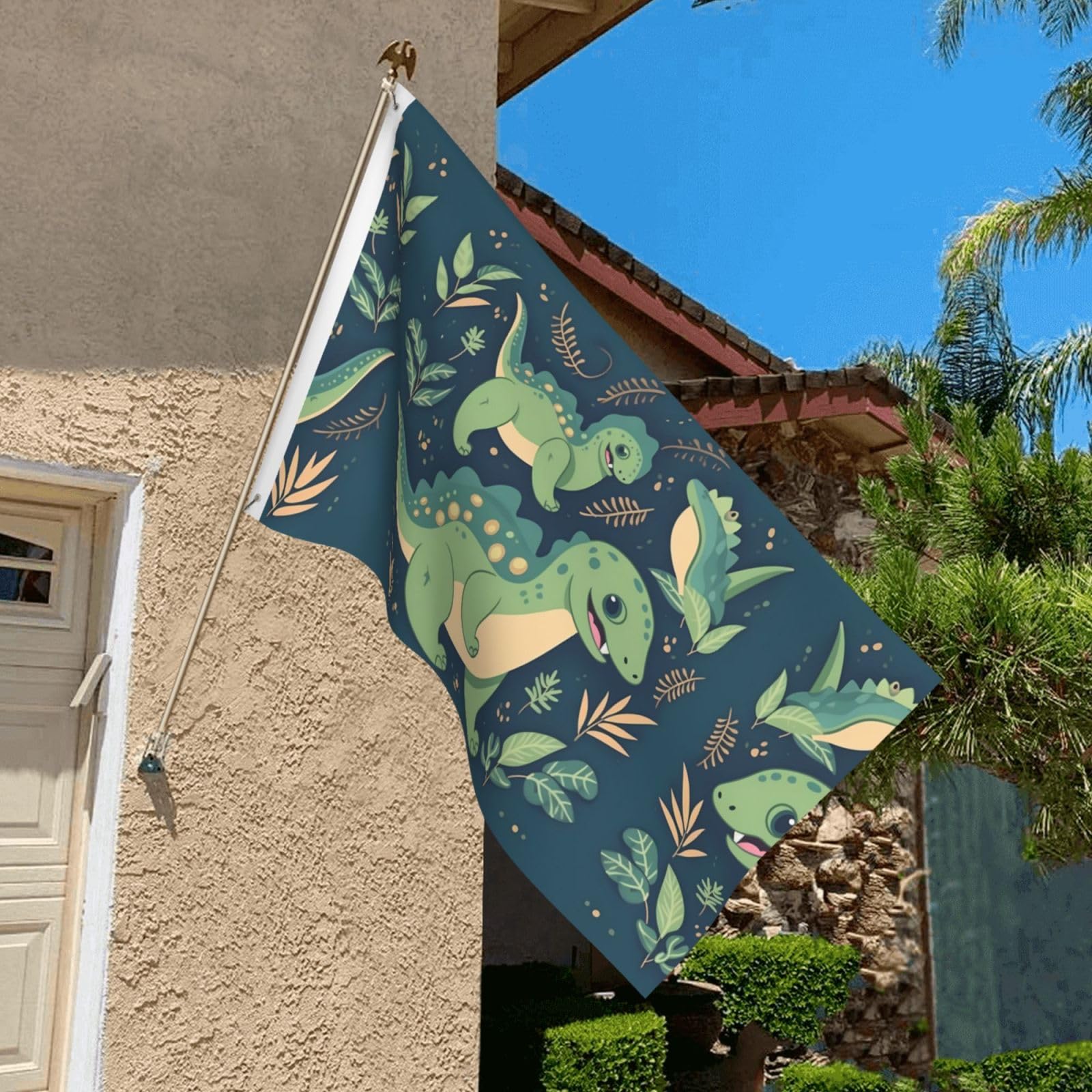 Dinosaurier-Gartenflagge 90x152 Cm – Doppelseitig Bedruckt, Wetterfest, Mit Ösen Für Hof, Terrasse & Rasen